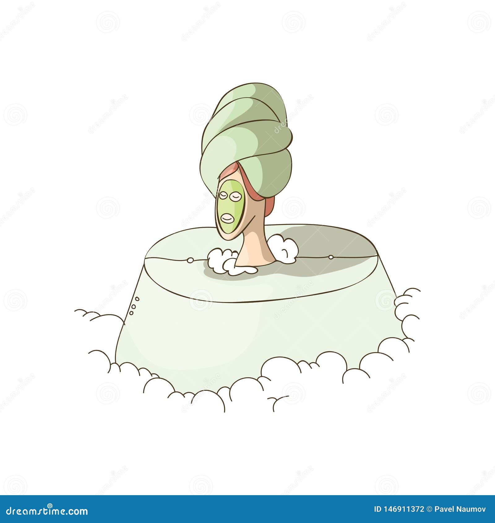 Download Woman With Mask On His Face In The Steam Room. Vector Illustration On White Background. Stock ...