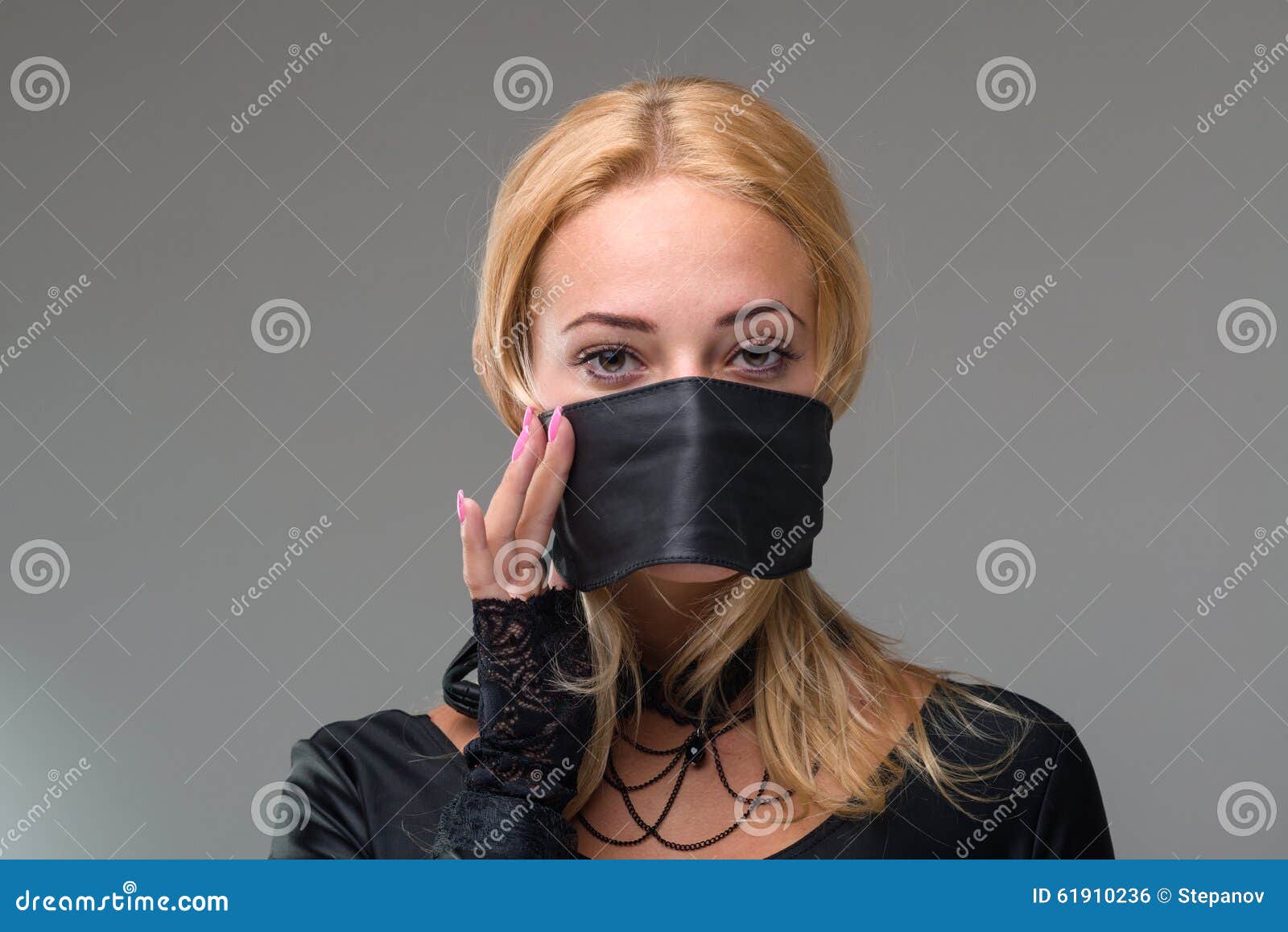 Woman With Mask Over Her Mouth Stock Photo Image 61910236