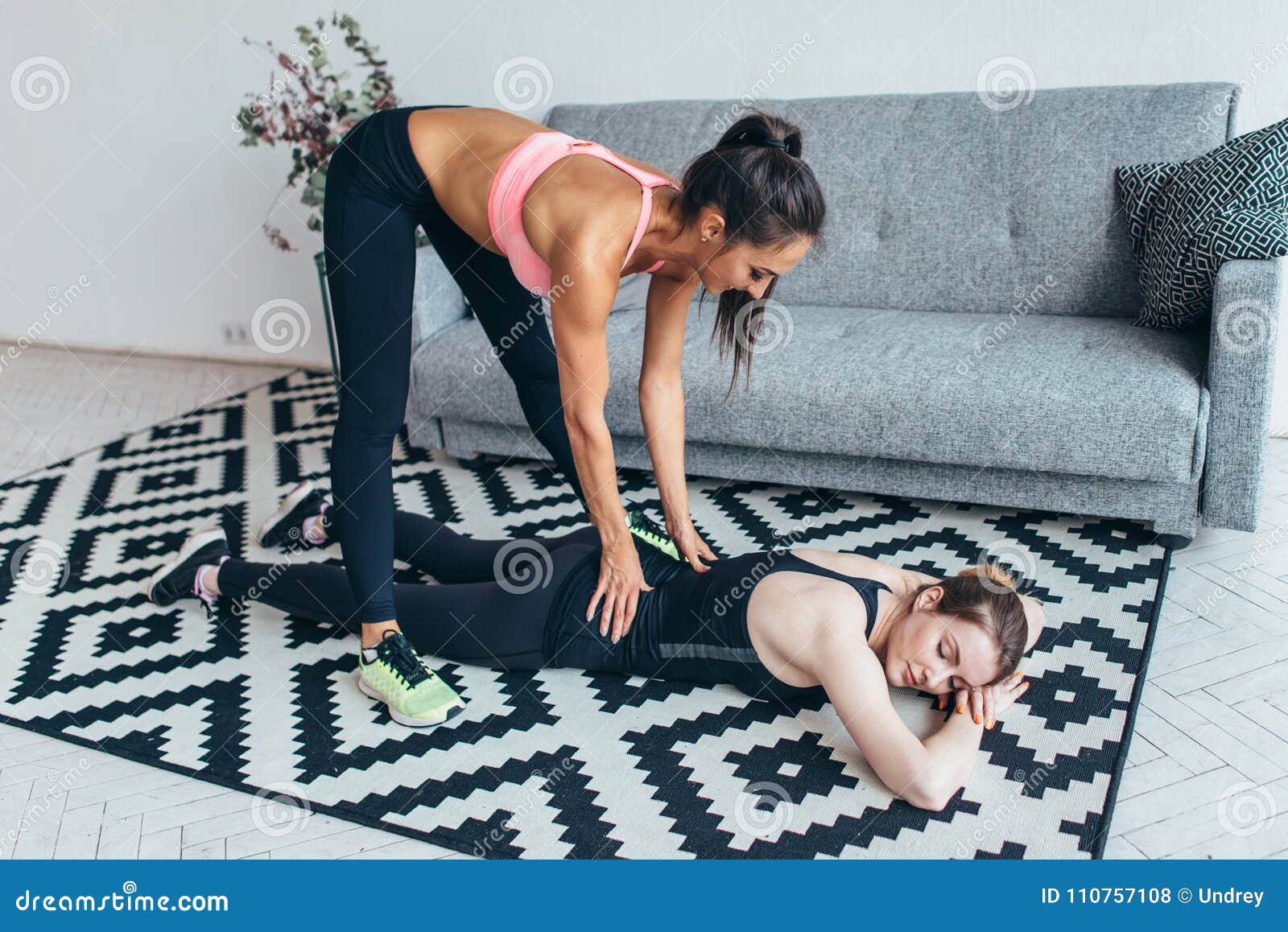 Woman Massages Her Friends Back after Workout Stock Photo Image of