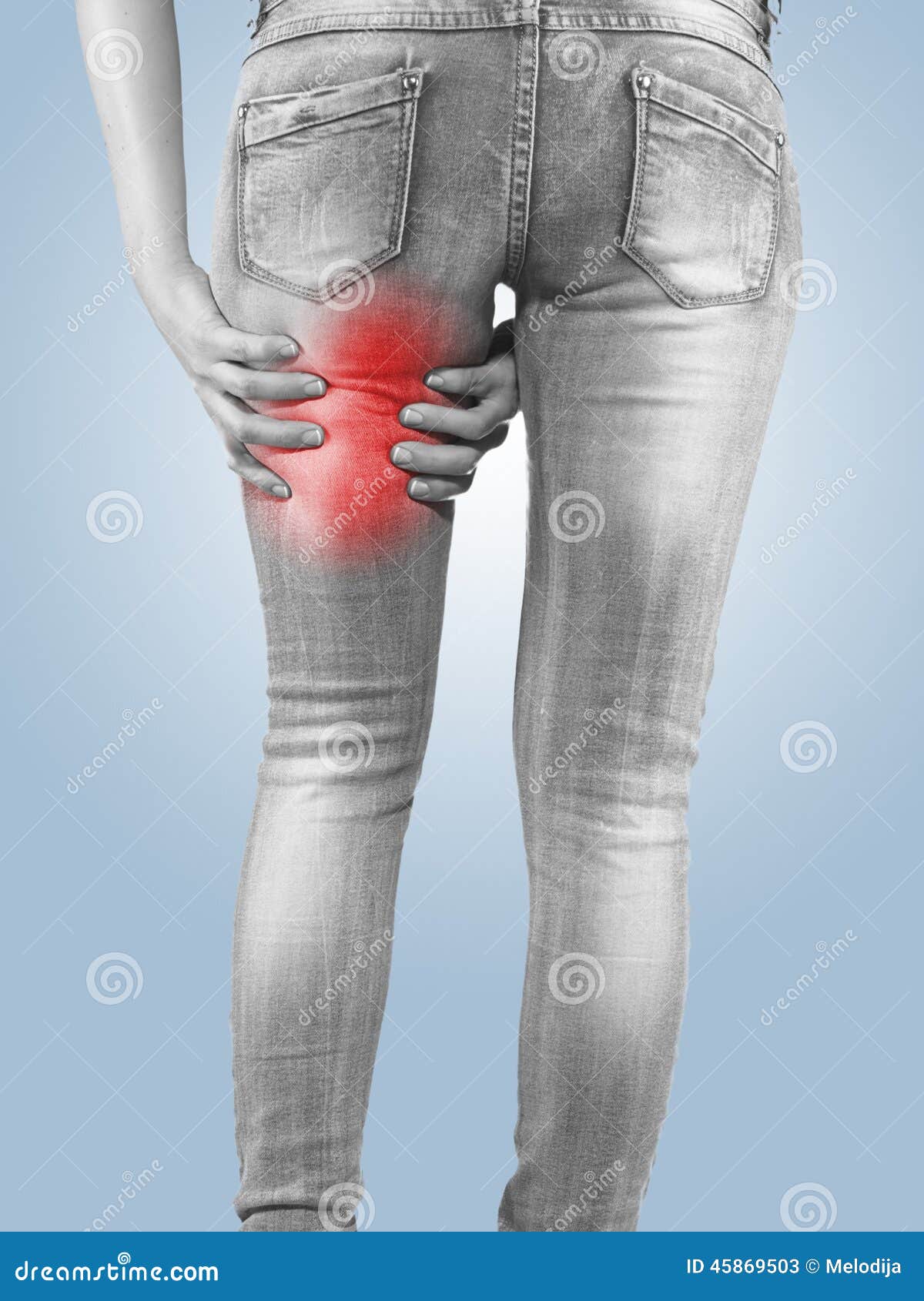 Woman Massaging Her Hamstrings - Anatomy Muscles. Stock Image - Image