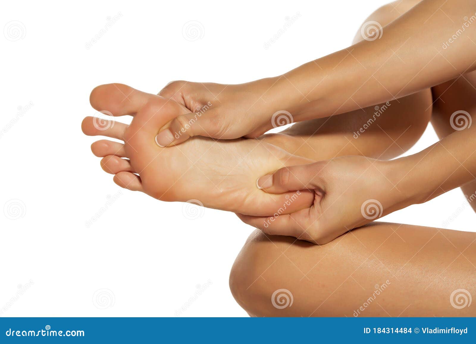 Woman Massaging Her Painful Foot On White Stock Photo Image Of Finger