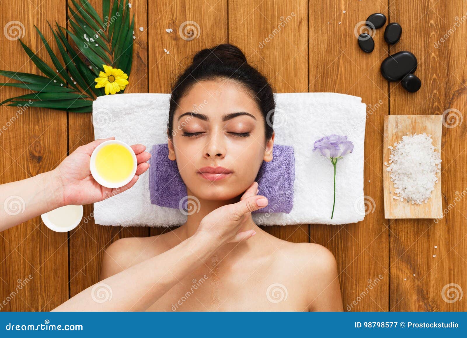 Woman Massagist Make Face Lifting Massage In Spa Wellness Center Stock