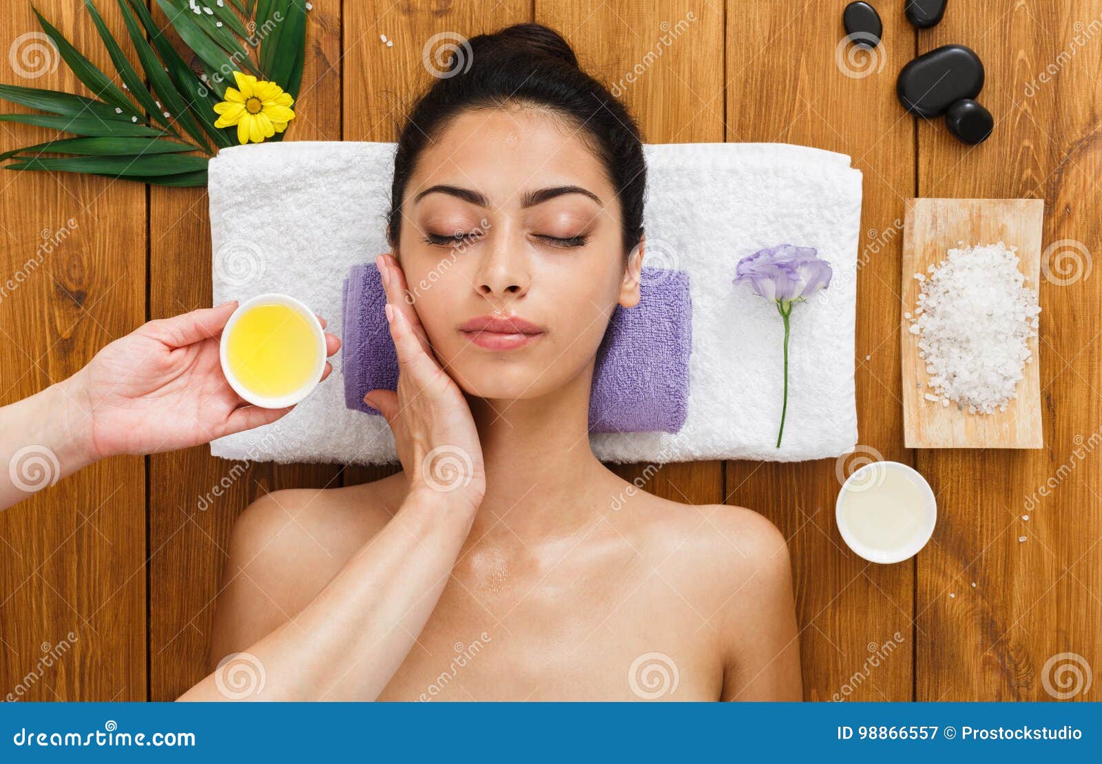 Woman Massagist Make Face Lifting Massage In Spa Wellness Center Stock