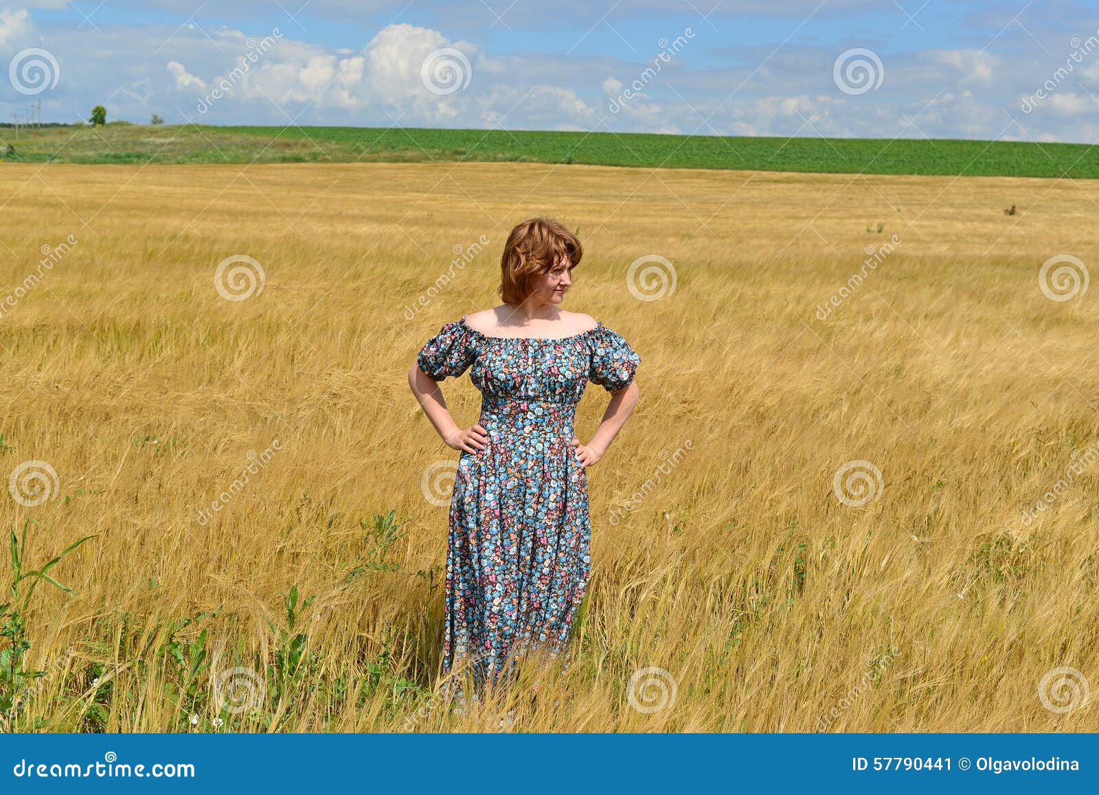 Woman in Maxi Dress Standing on Rye Field Stock Image Image of wheat, blissful 57790441