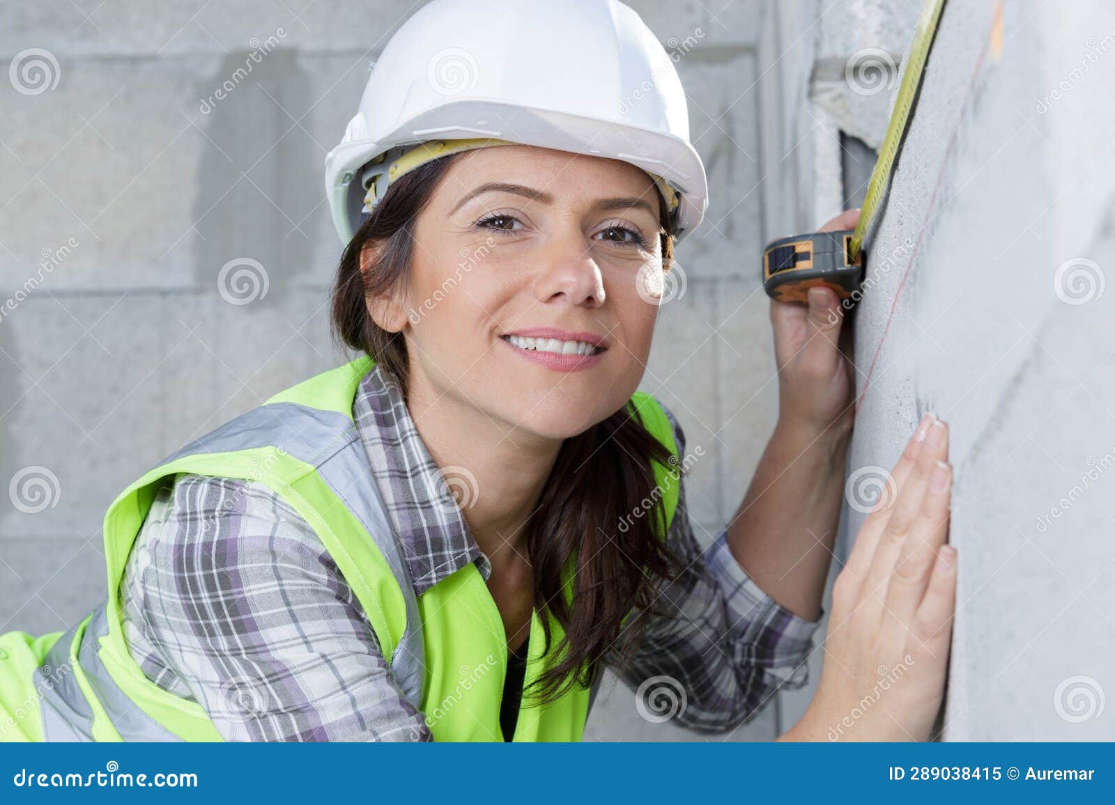 Woman with Measure Tape Working in Construction Stock Image Image of