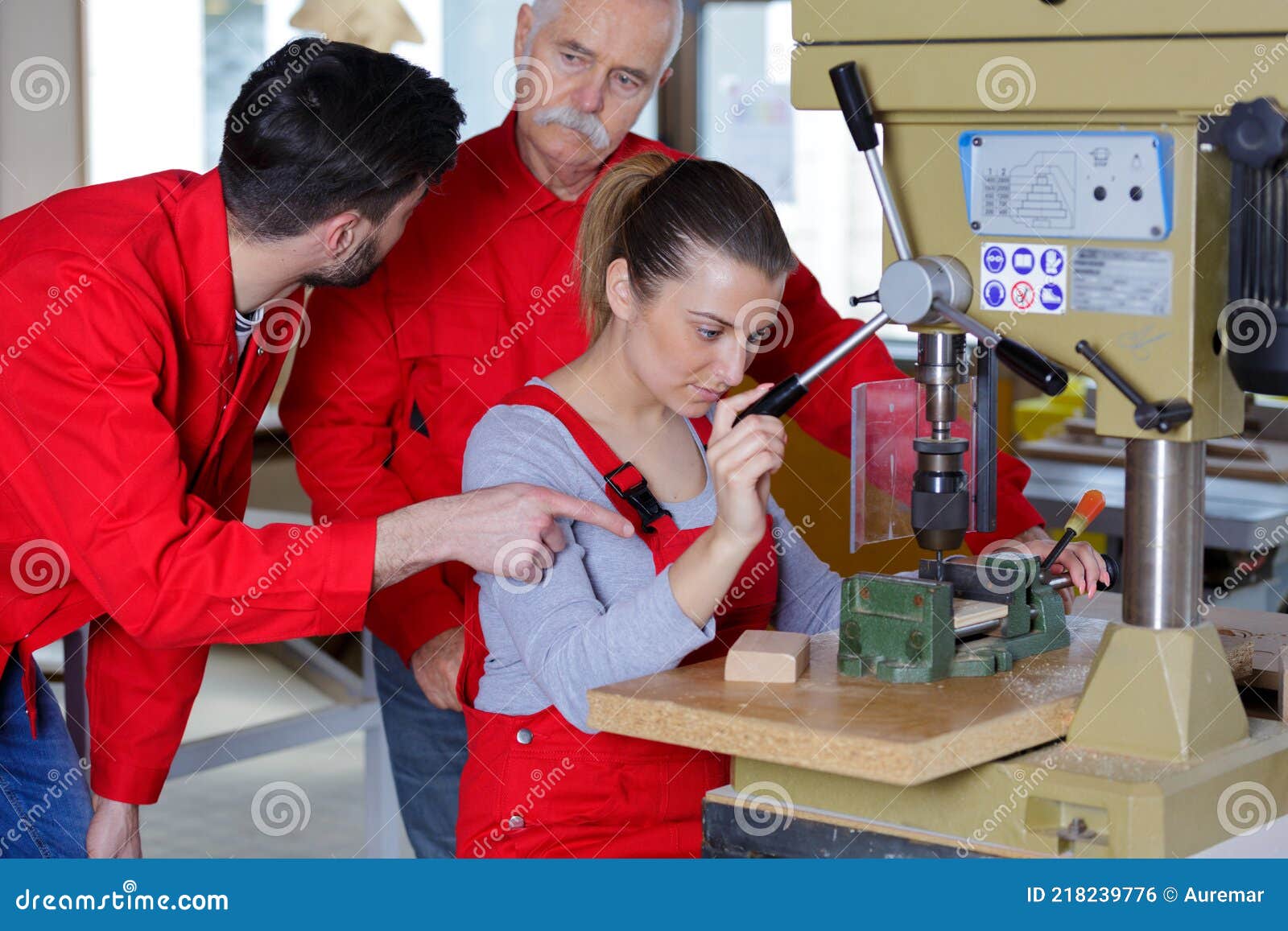 Woman Mechanic Using Vertical Electric Dill Machine Stock Photo Image