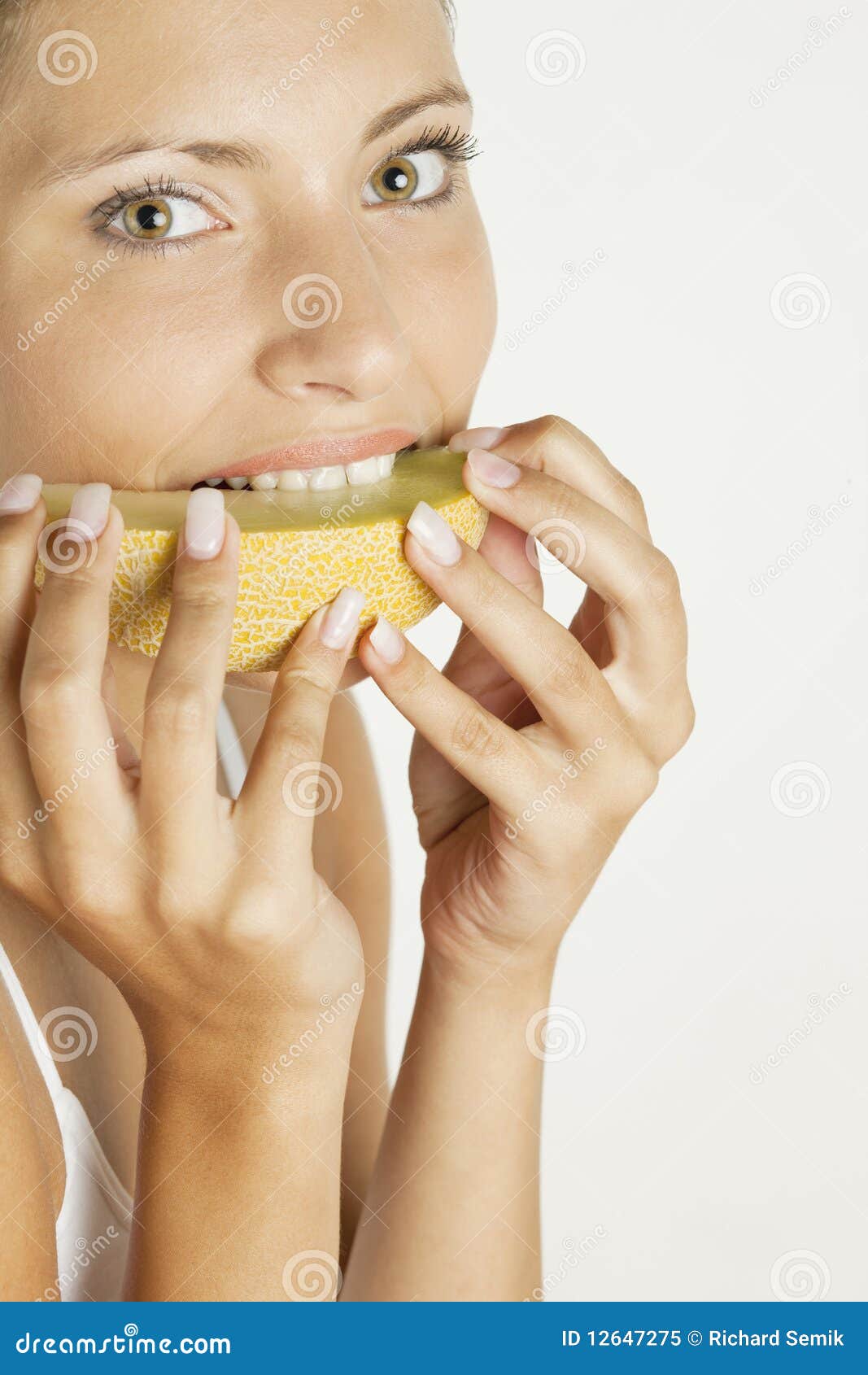 Woman with melon stock image. Image of people, fruits 12647275
