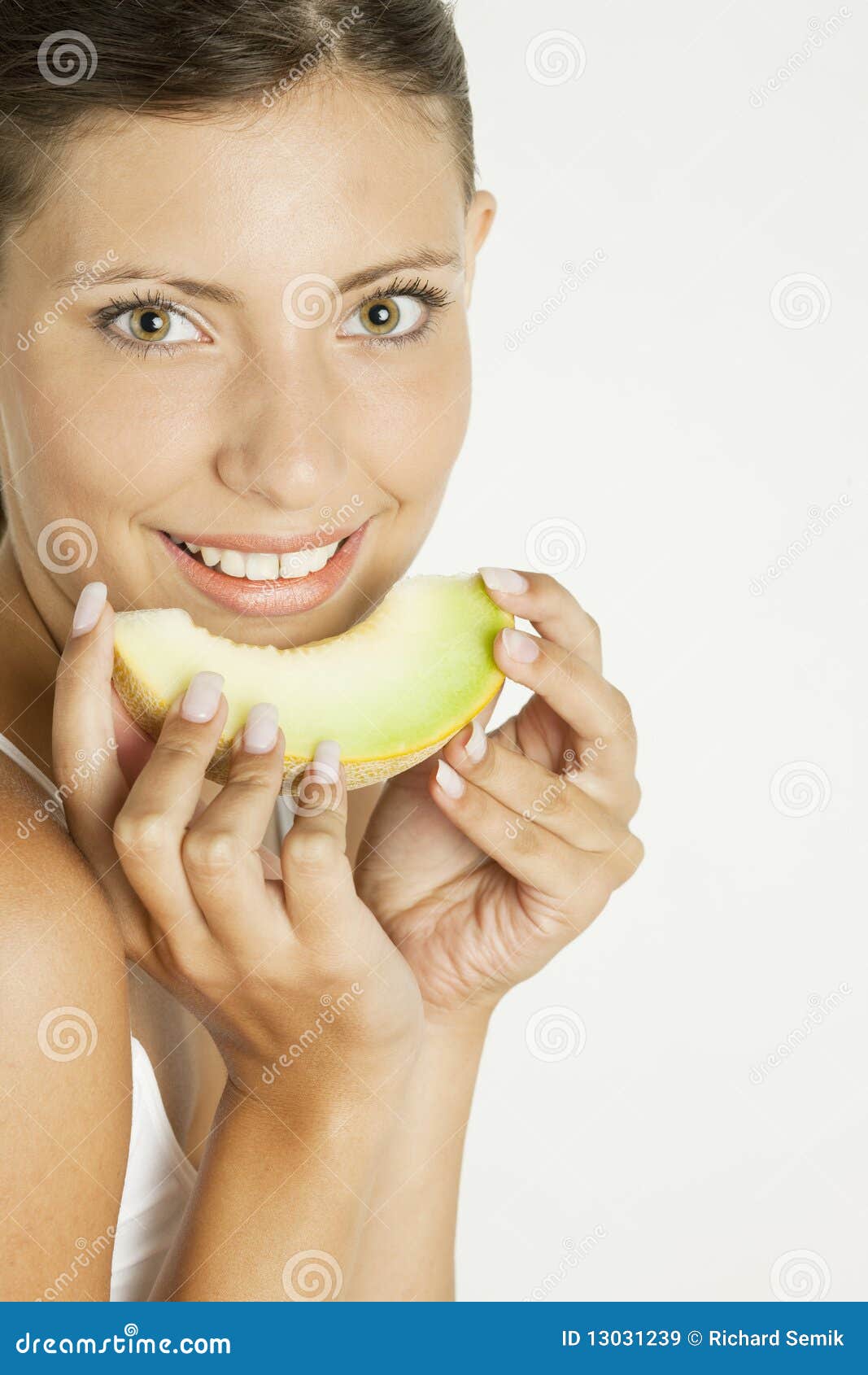 Woman with melon stock image. Image of inside, fruit 13031239