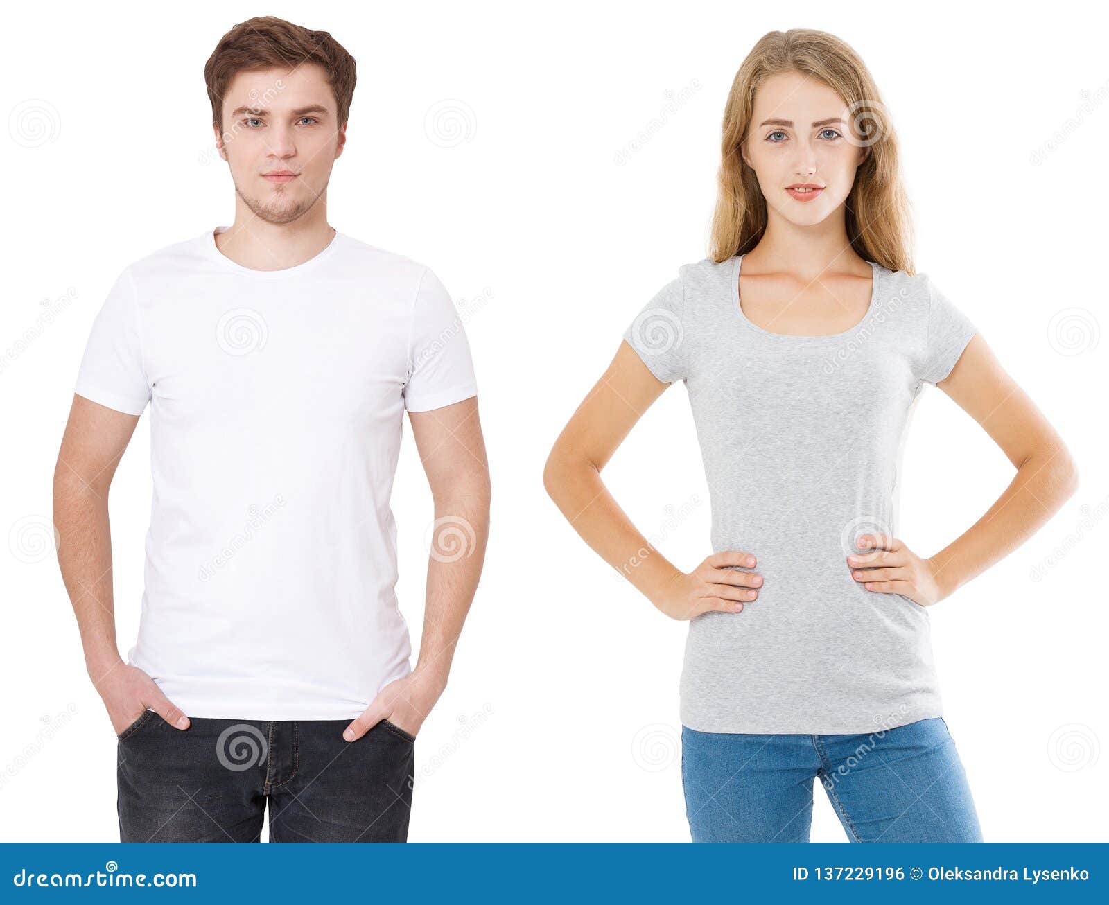 Download Woman And Man In Blank Template T Shirt Isolated On White ...