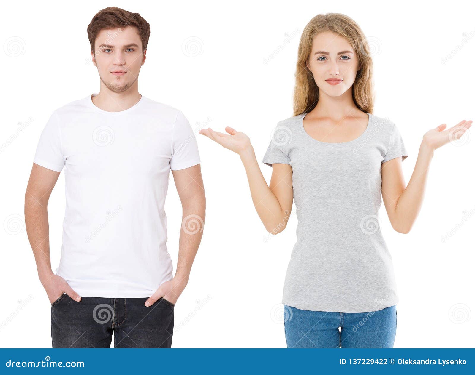Download Woman And Man In Blank Template T Shirt Isolated On White ...