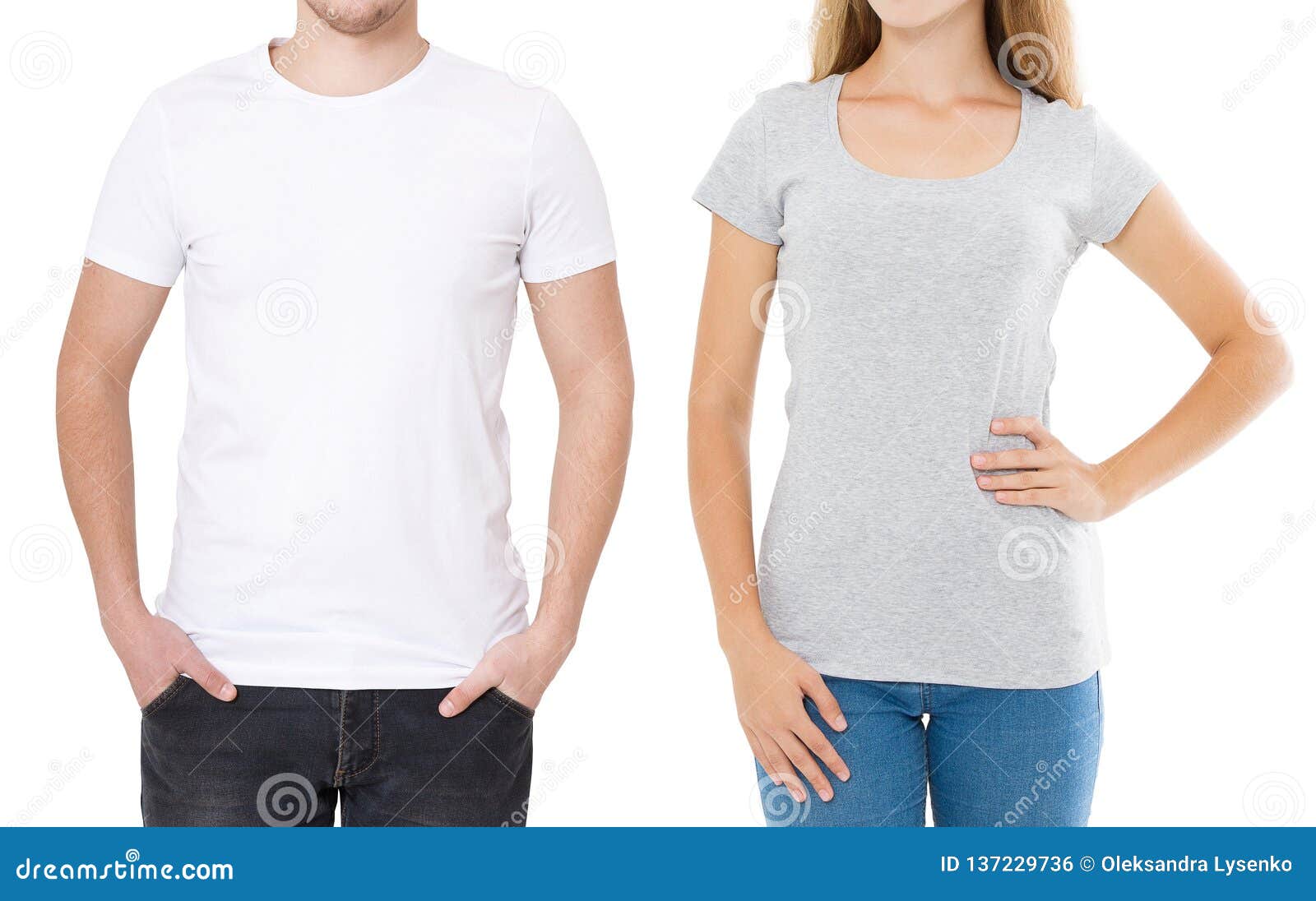 Woman And Man In Blank Template T Shirt Isolated On White ...