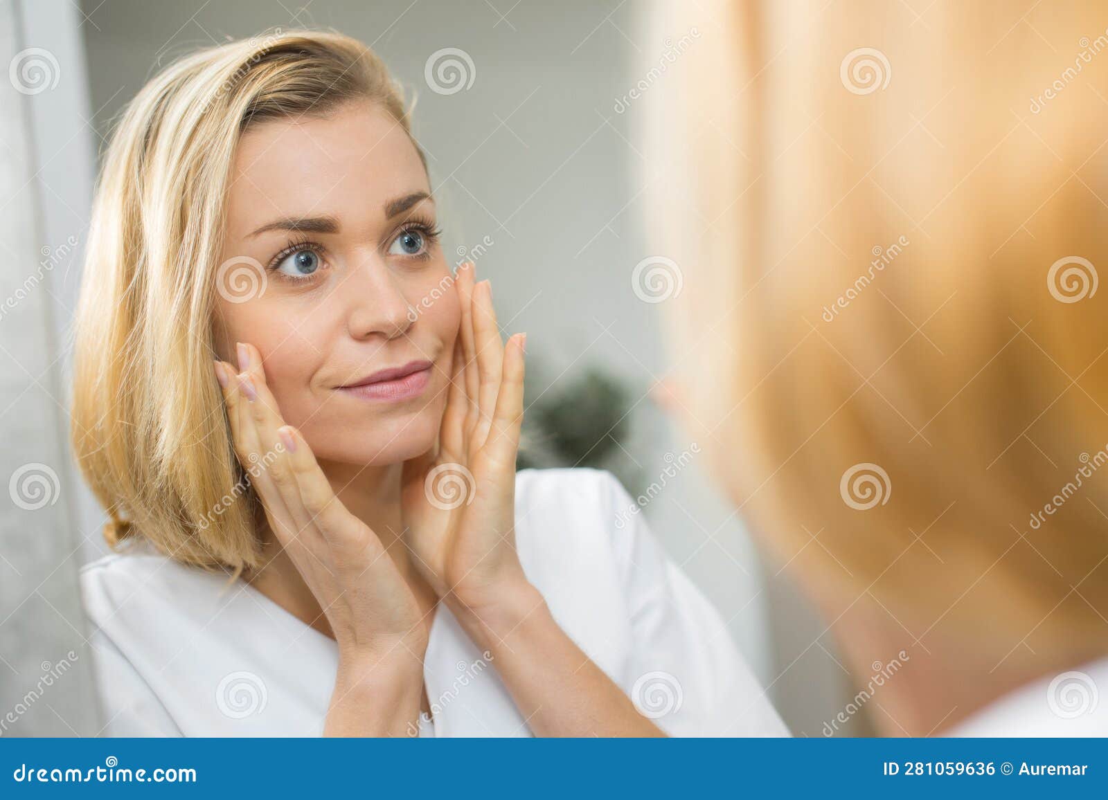 Woman mirror and face stock photo. Image of cosmeticproducts 281059636