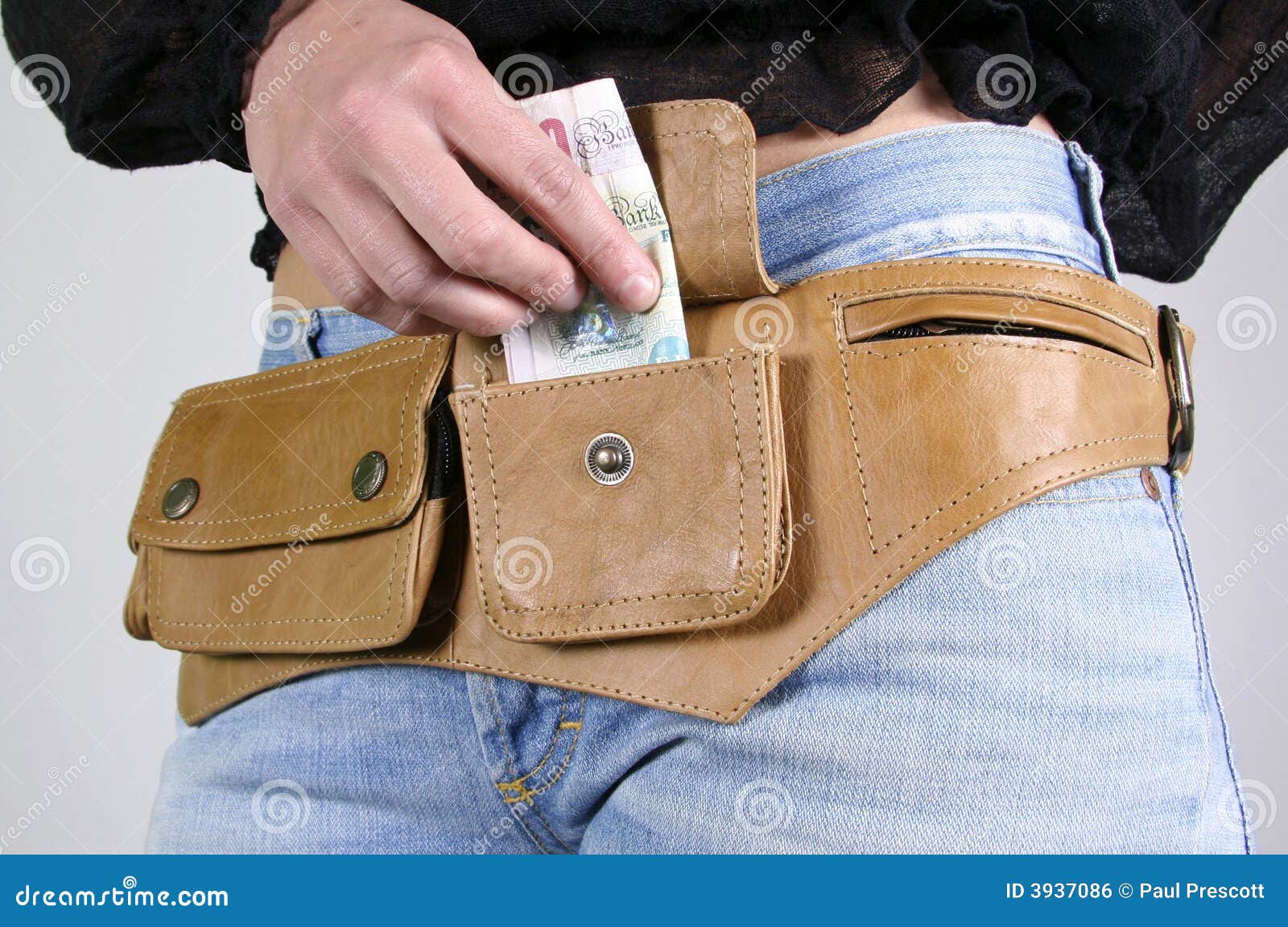 Woman with money belt bag stock photo. Image of pouch 3937086