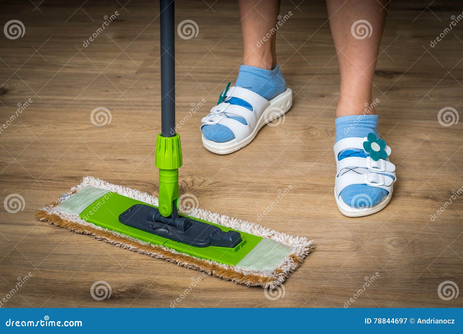 Woman With Mop Mopping Wooden Laminate Floor Stock Image Image