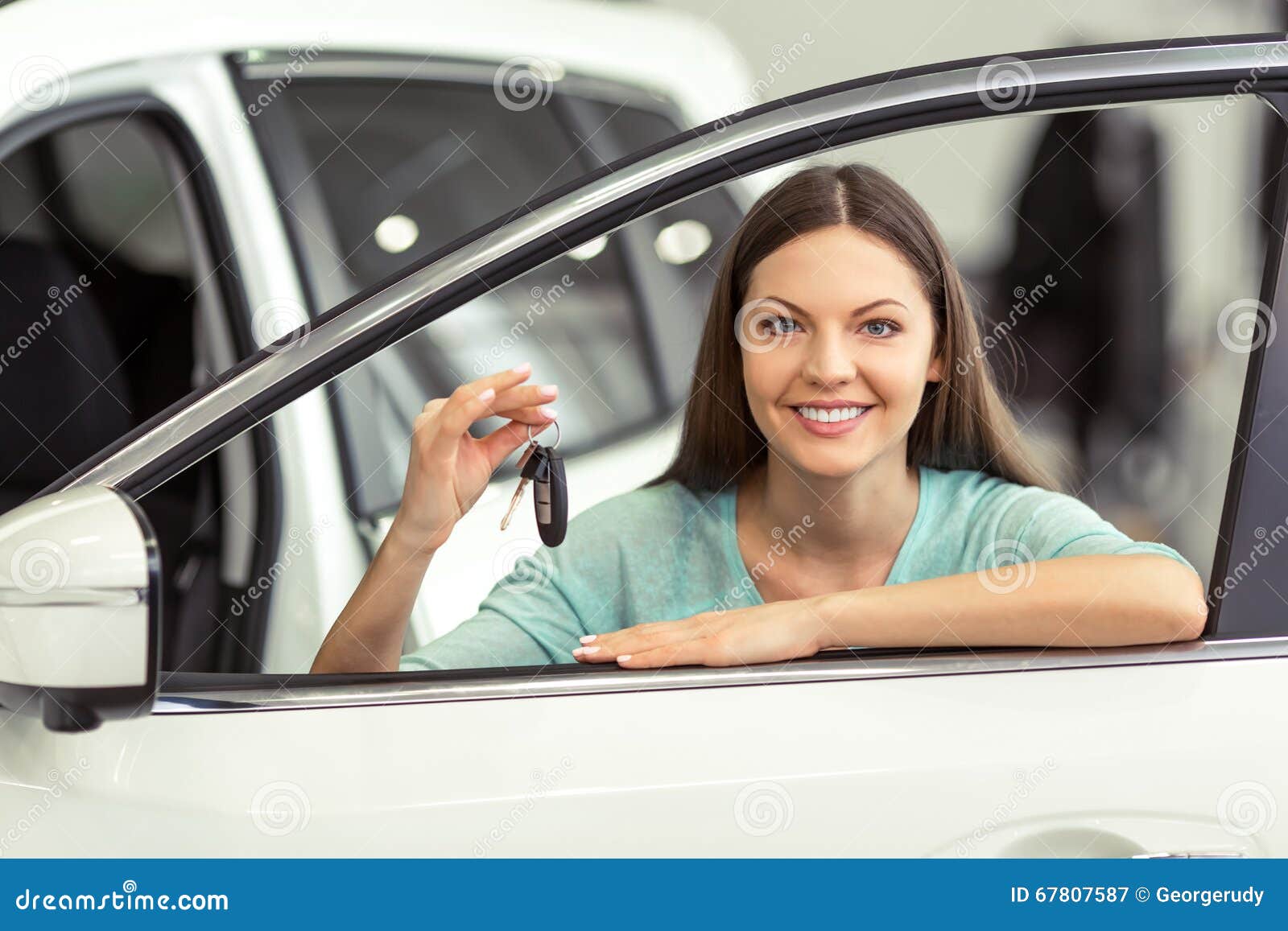 Woman in motor show stock image. Image of interior, choosing - 67807587