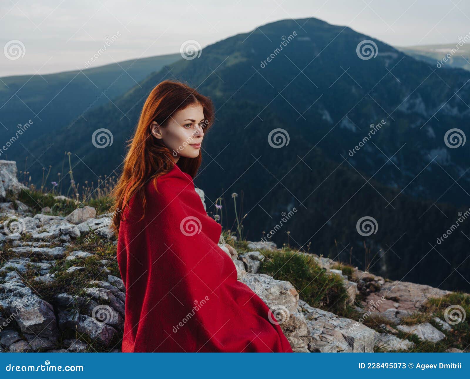 woman in the mountains home nature red plaid cool travel