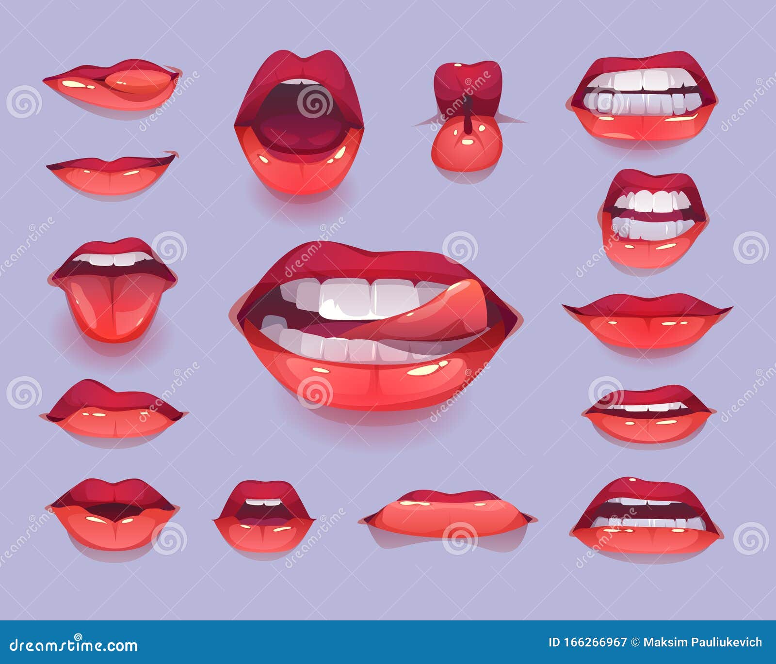 woman mouth set. red sexy lips expressing emotions