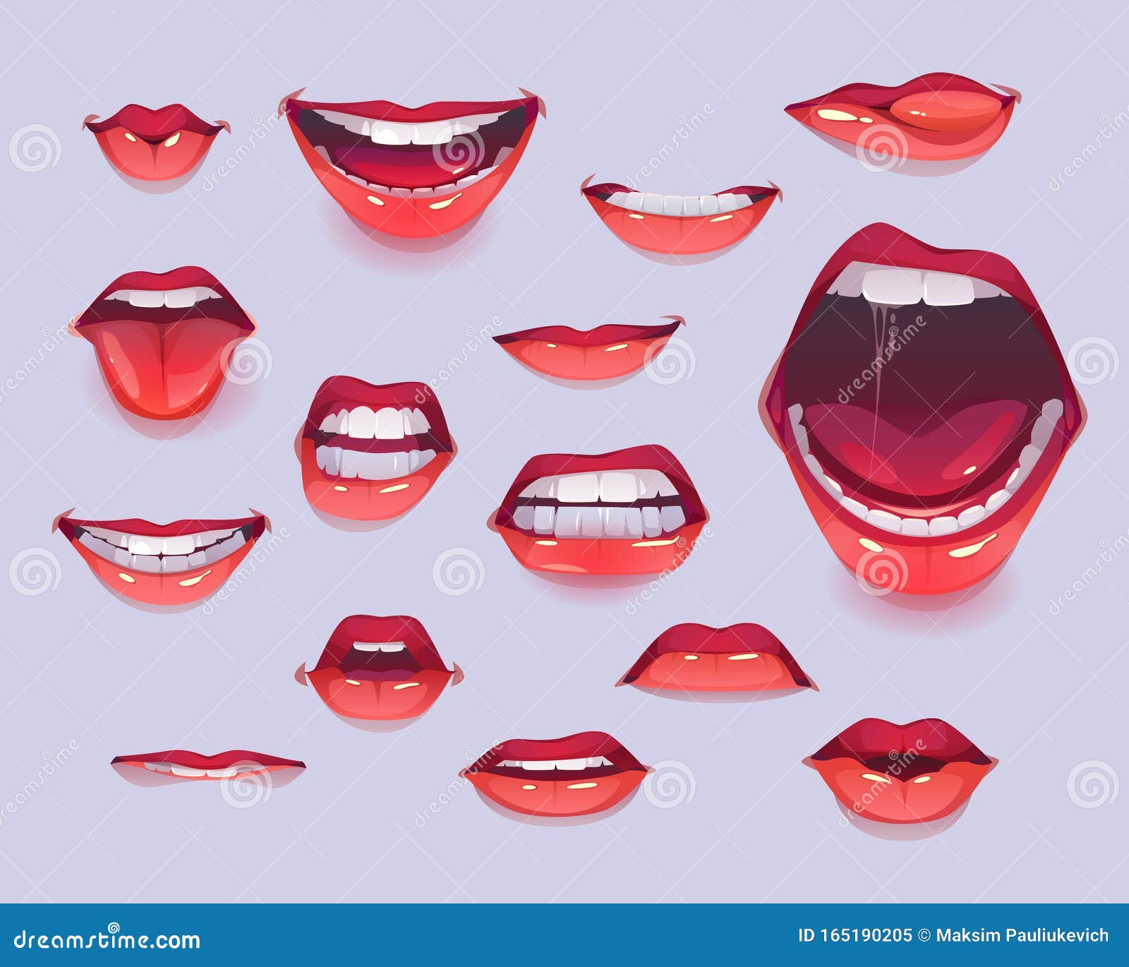 woman mouth set. red sexy lips expressing emotions