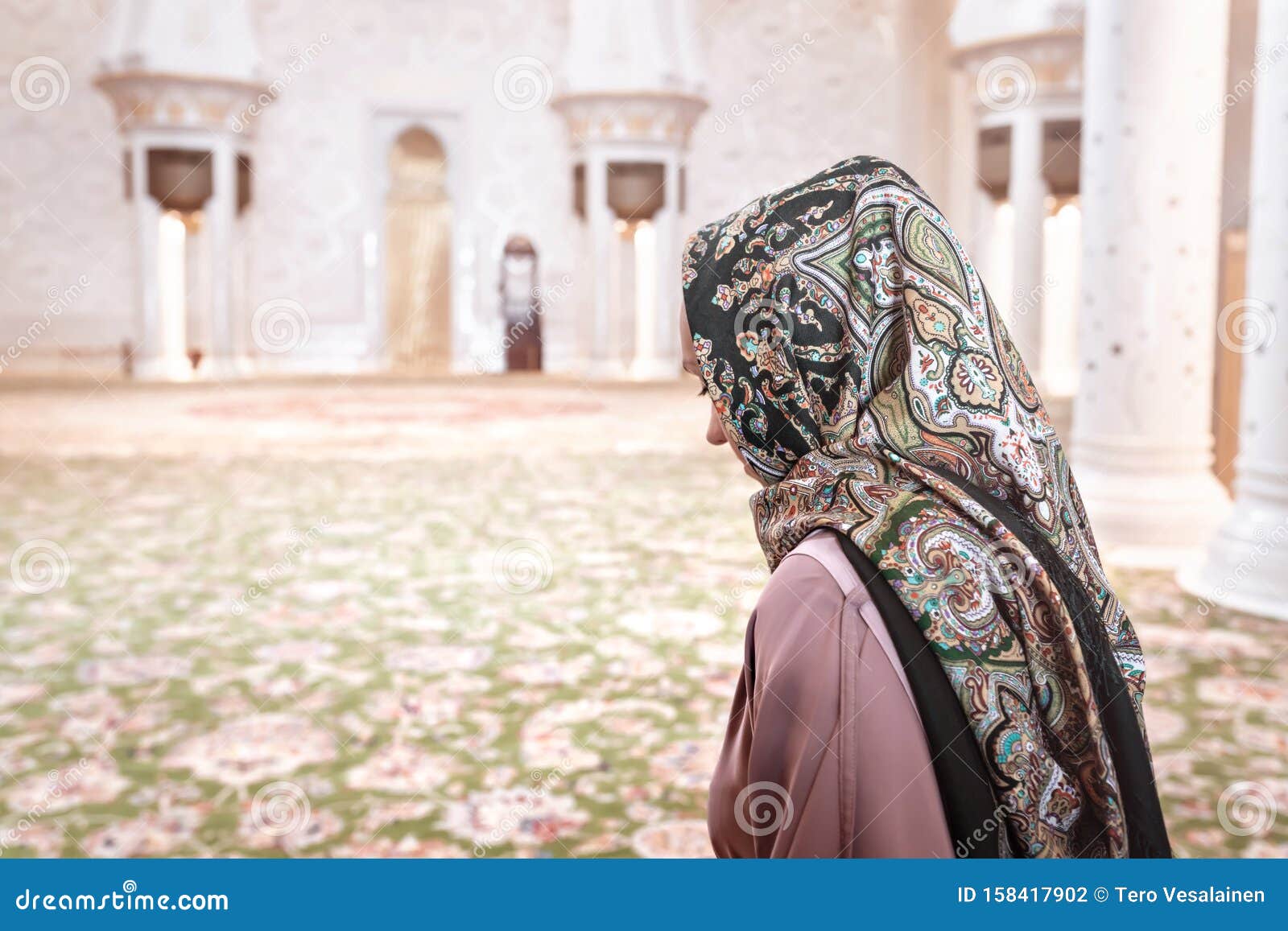 Woman In Muslim Prayer Room In Mosque Young Lady Wearing