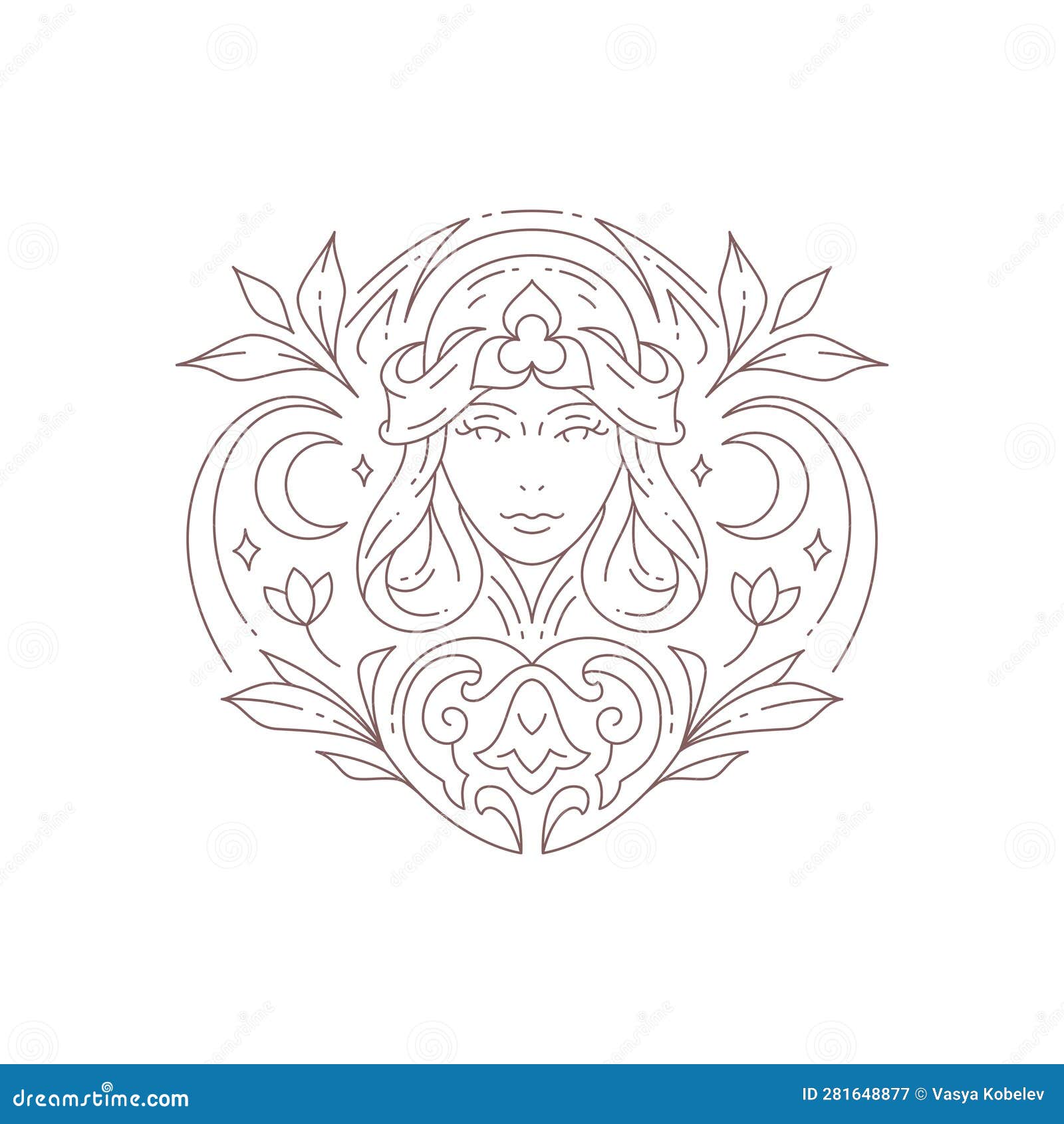 woman mystic goddess magic witch portrait abstract flowers minimal line logo spa beauty salon 