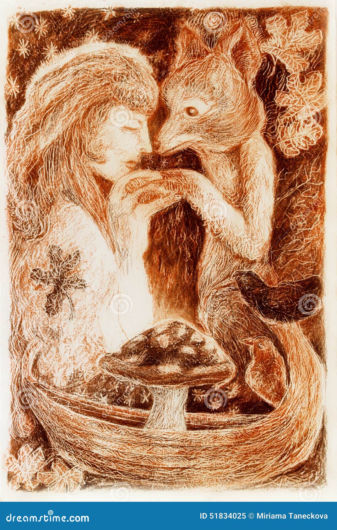 woman mystical alliance with a fox, fantasy