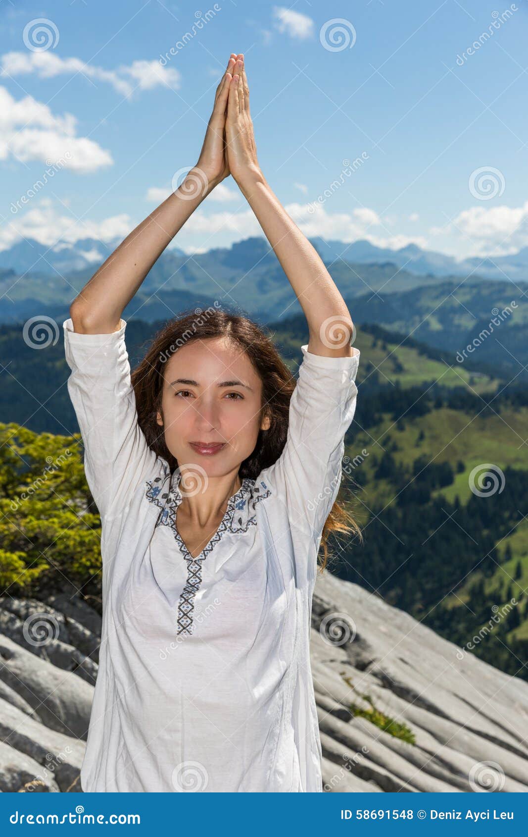 Namaste everyone Portrait shot of two young fit women standing and doing a  yoga pose while looking at the camera inside of a studio Stock Photo  Alamy