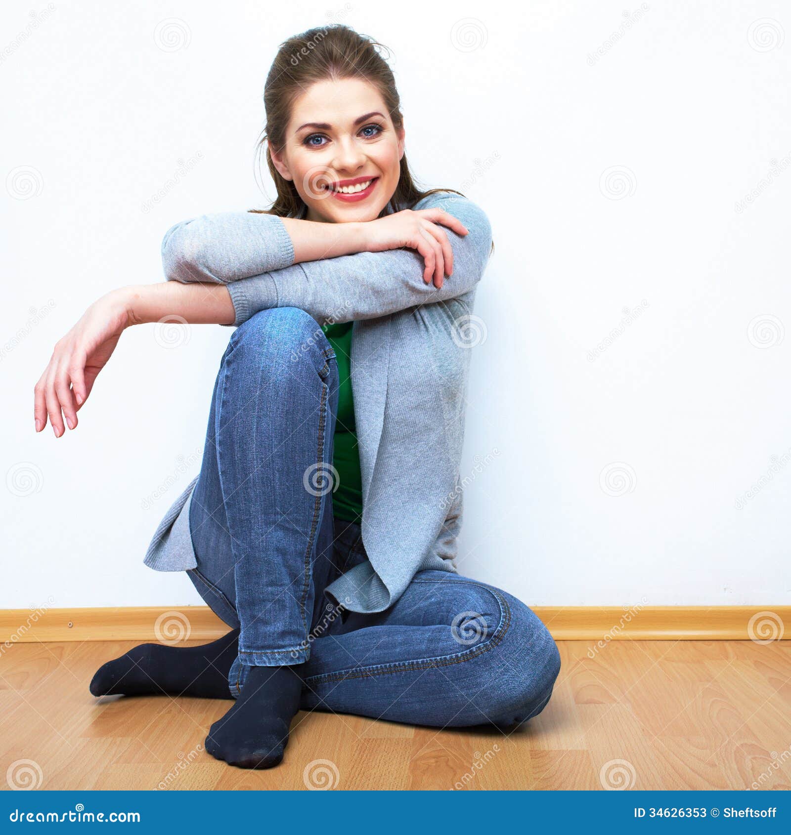 Woman Natural Portrait. Smiling Girl at Home, Indoor Portrait Stock ...
