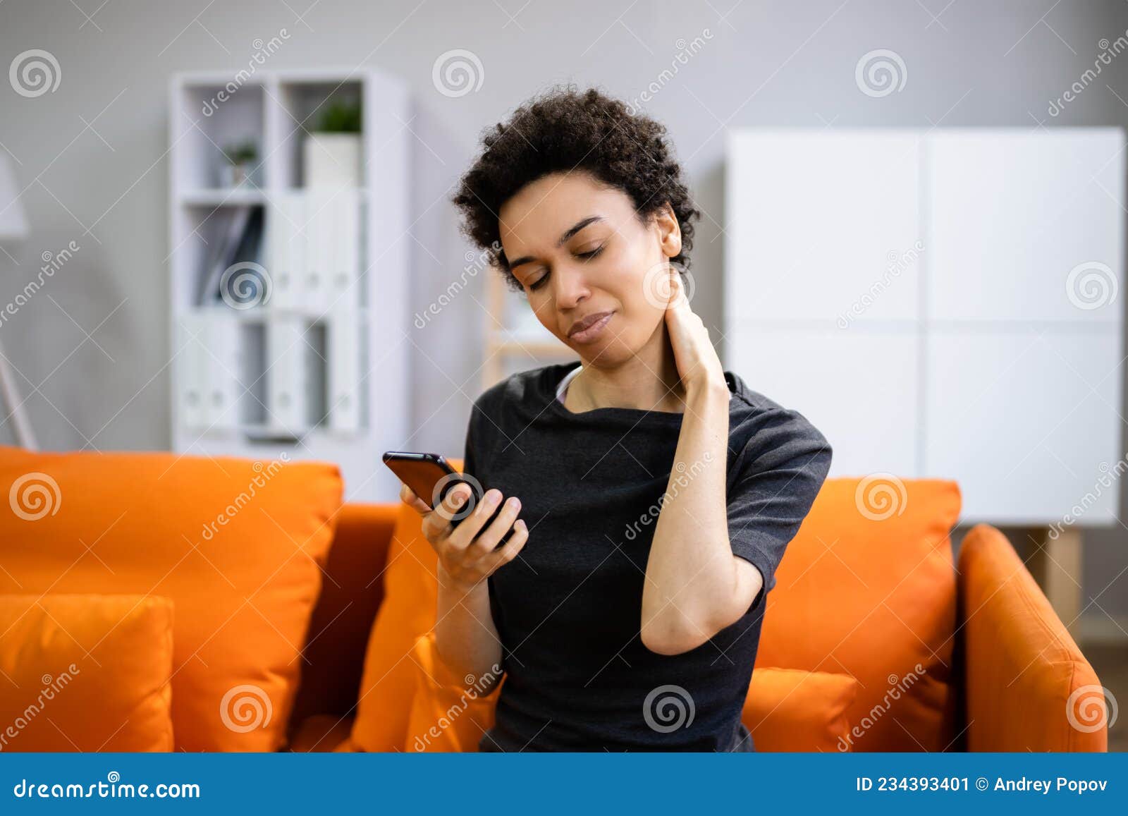 Woman with Neck Pain Sitting Stock Image Image of backache, back