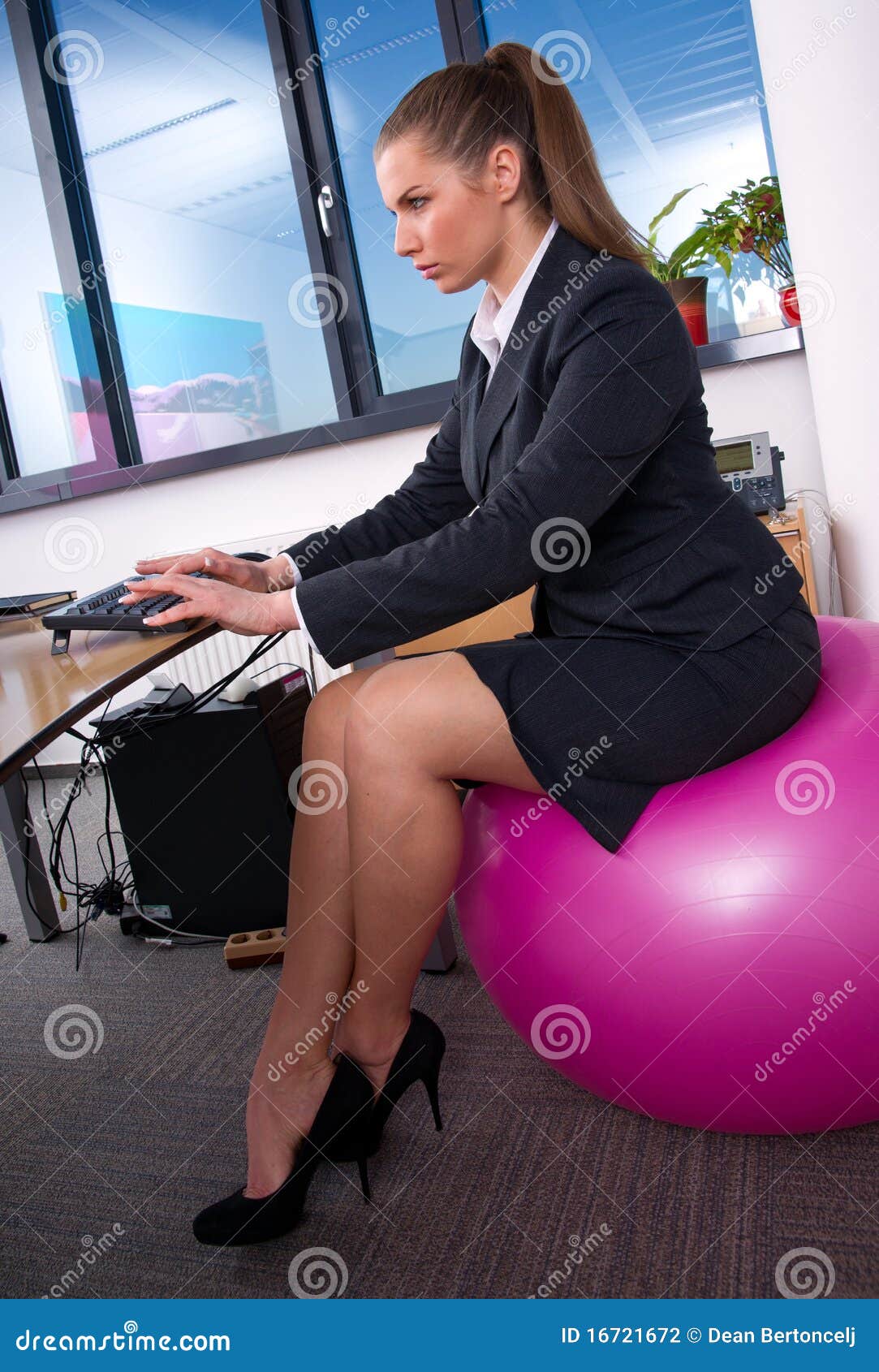 Woman in Office on Pilates Ball Stock Photo Image of busy, relaxed