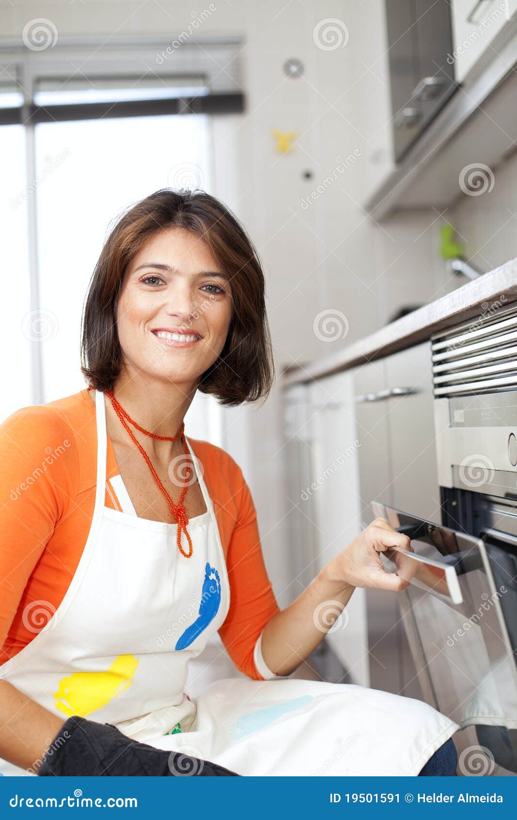 Woman Opening the Kitchen Oven Stock Image Image of bake, looking