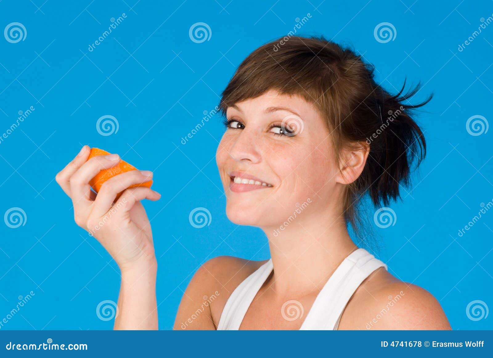 A woman and a orange stock photo. Image of healthy, delicous 4741678