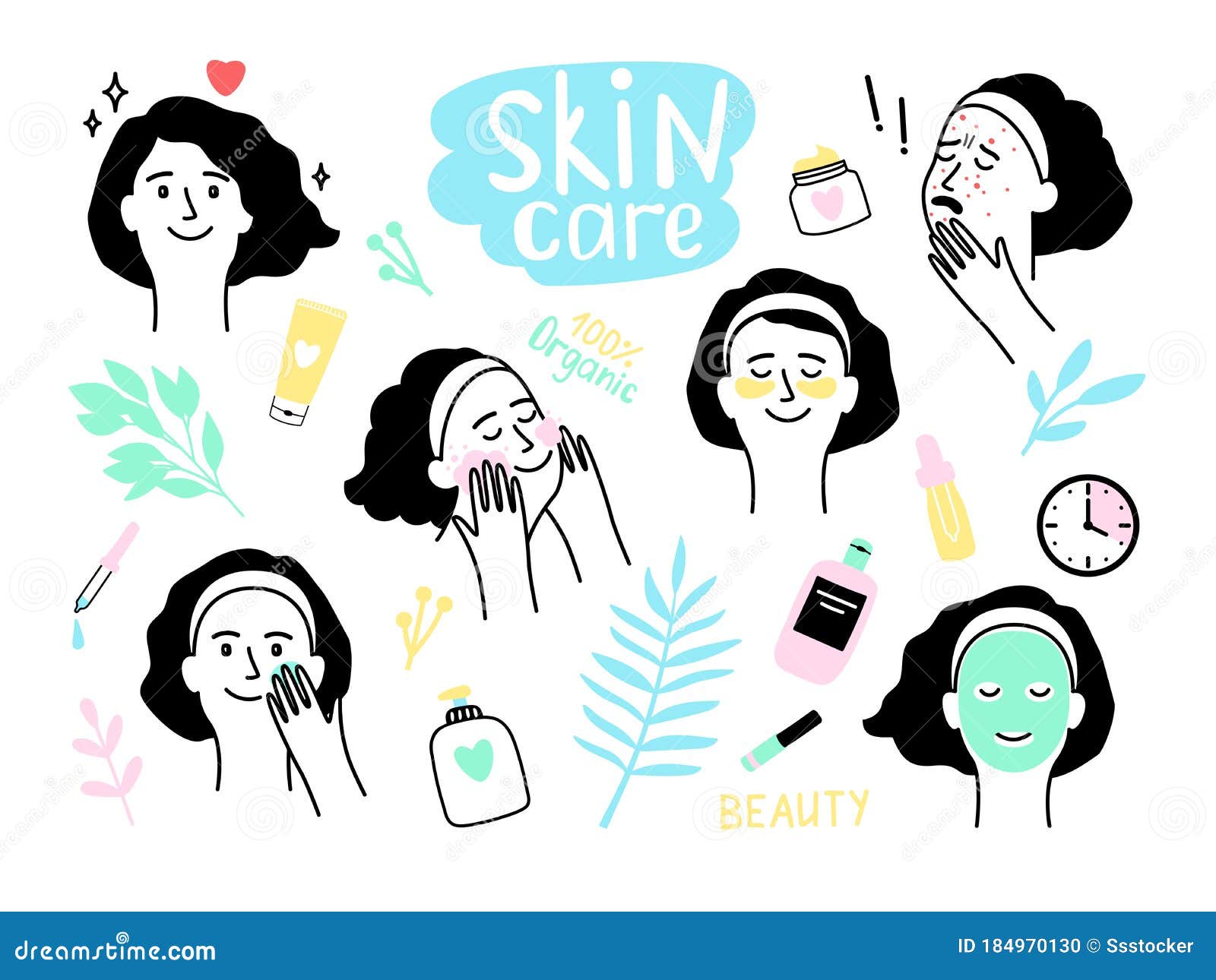 Woman organic skin care stock vector. Illustration of lotion - 184970130