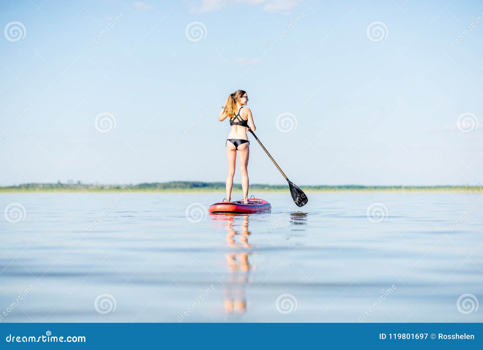 Woman Paddleboarding on the Lake Stock Image - Image of activity ...