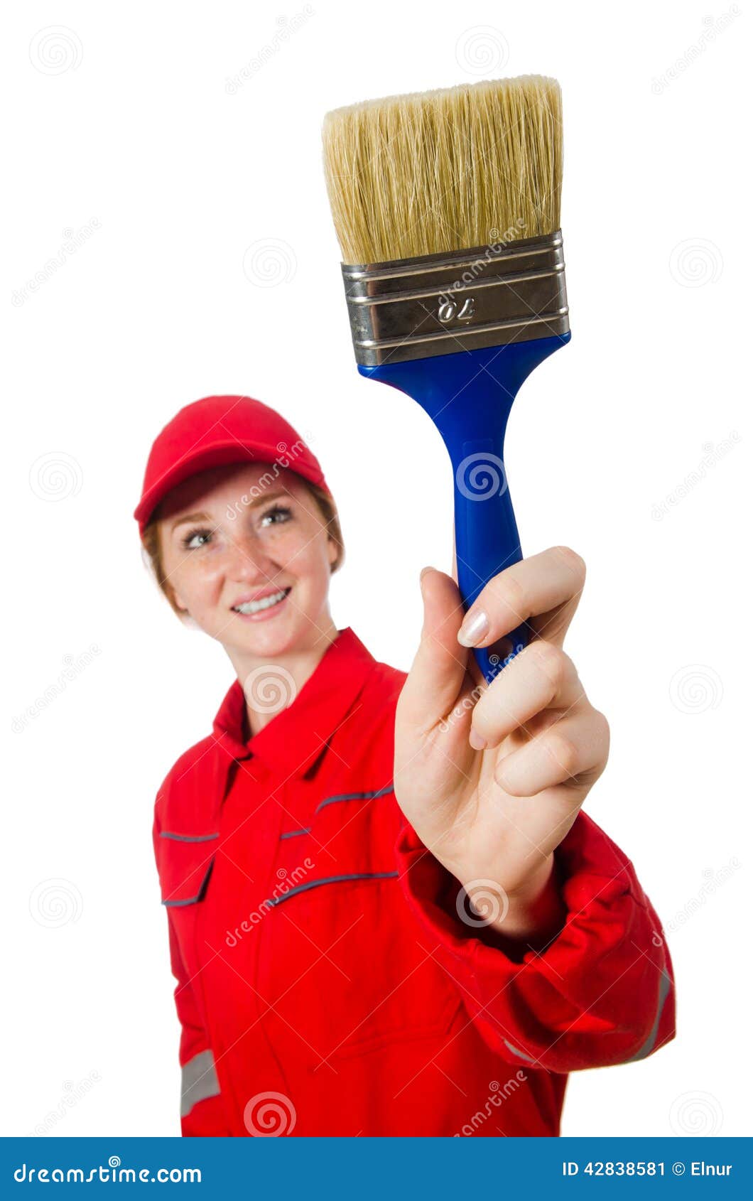 Woman Painter in Red Coveralls Isolated Stock Image Image of domestic