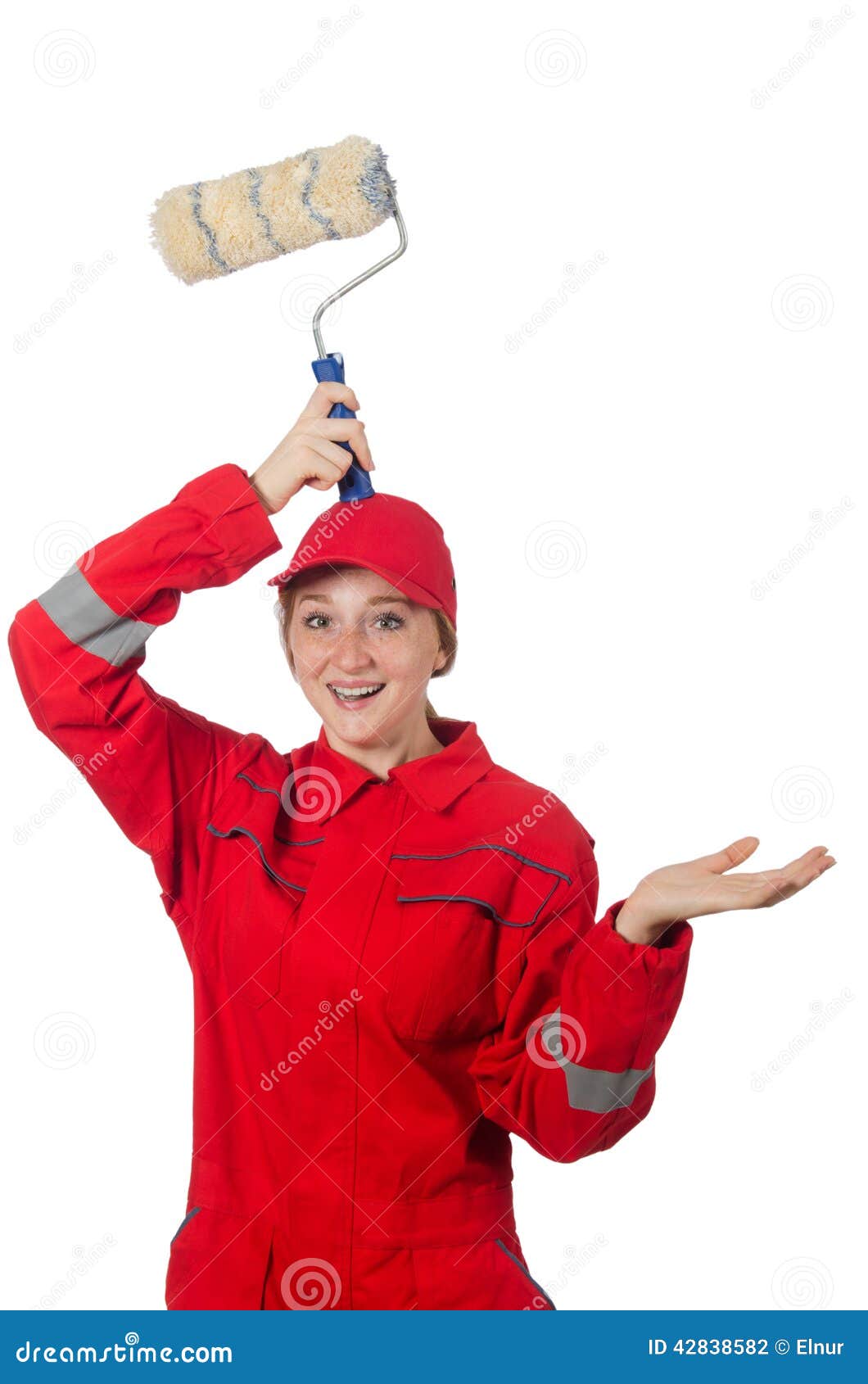 Woman Painter in Red Coveralls Isolated Stock Photo Image of