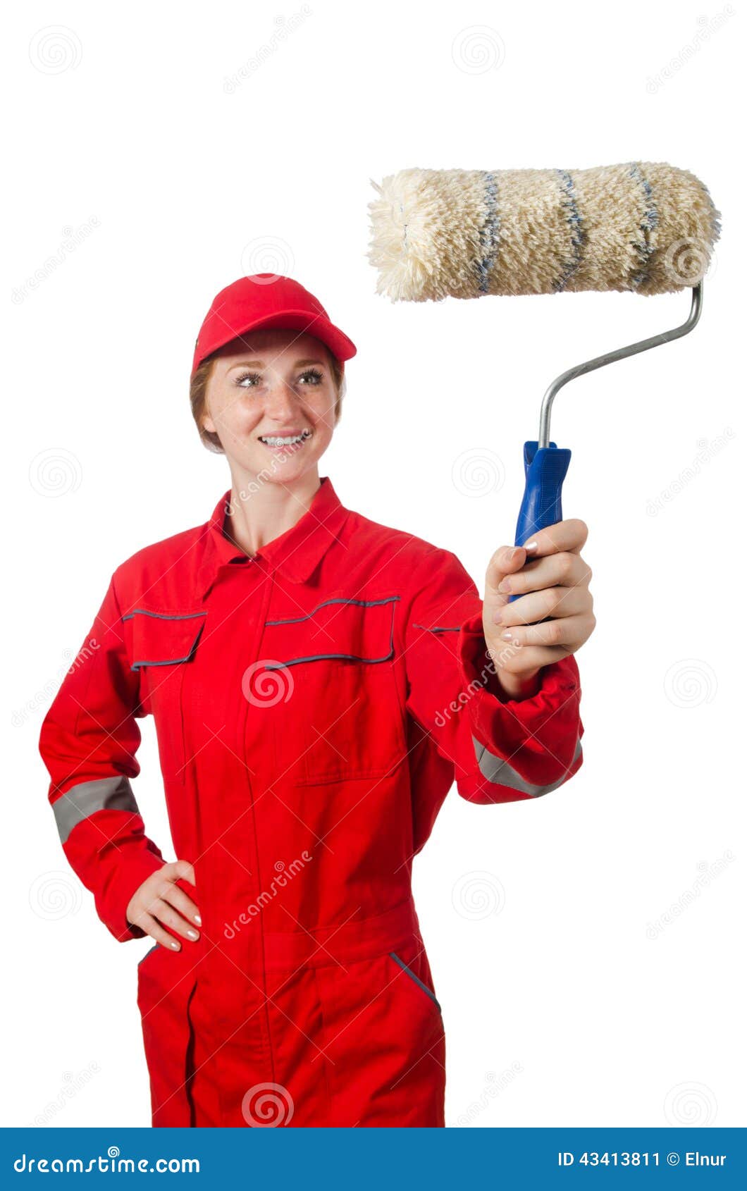 Woman Painter in Red Coveralls Isolated Stock Image Image of