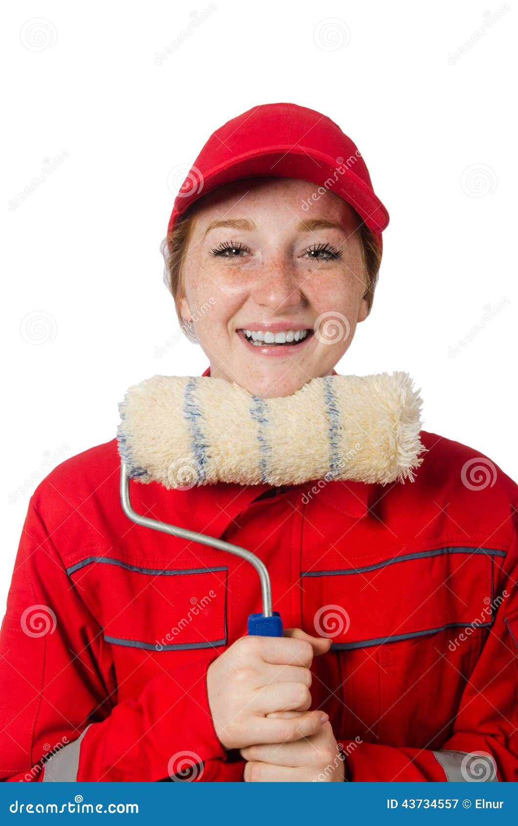 Woman Painter in Red Coveralls Isolated Stock Image Image of humorous