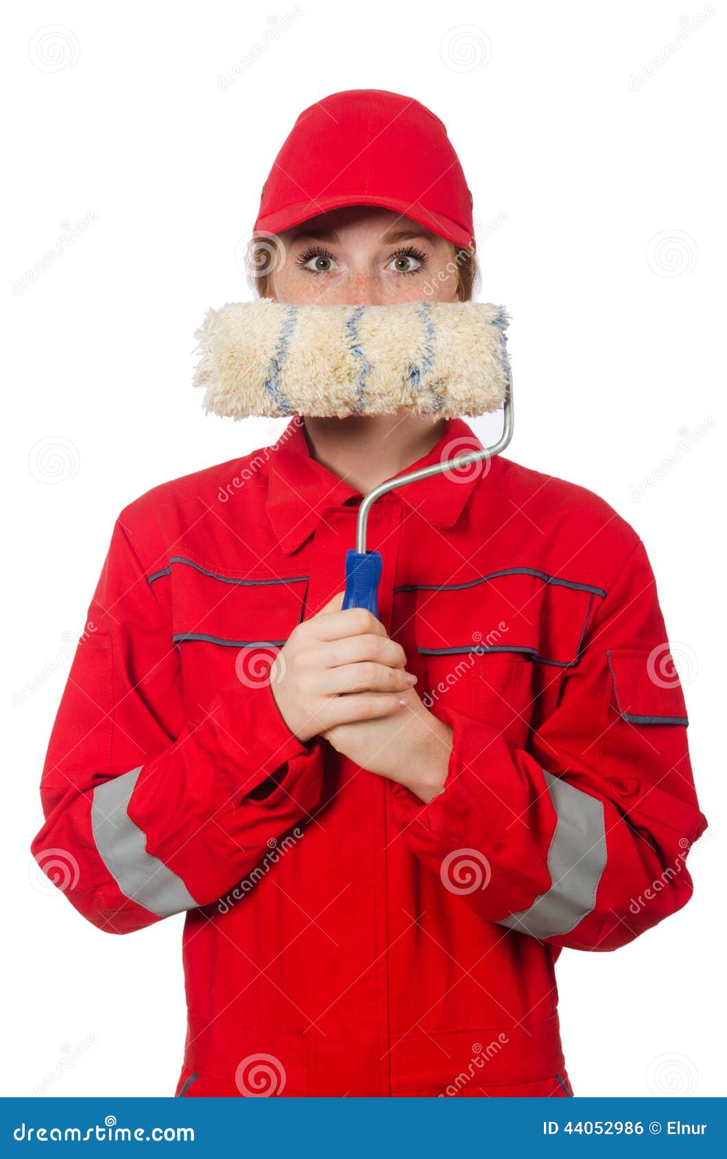 Woman Painter in Red Coveralls Isolated Stock Photo Image of