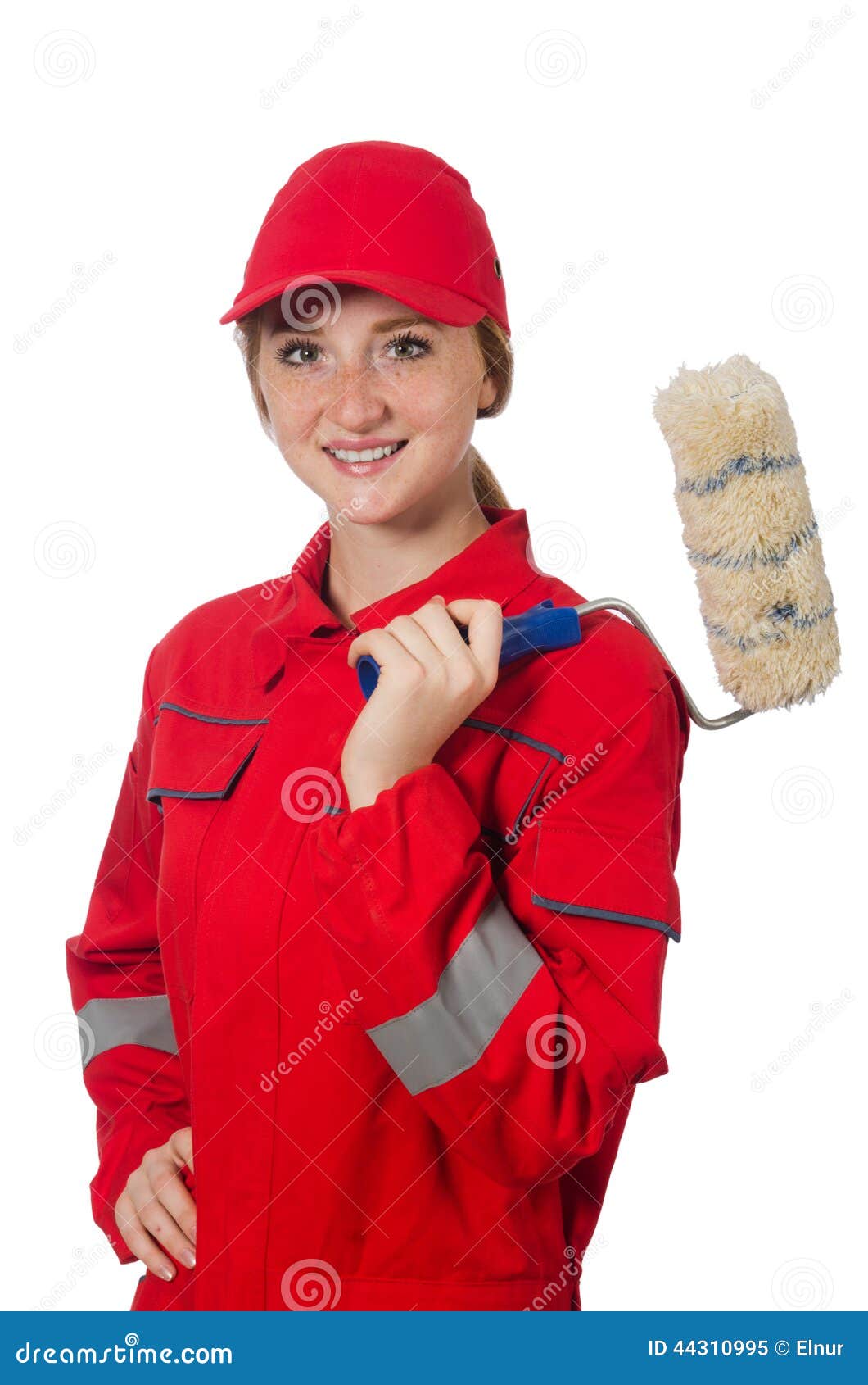 Woman Painter in Red Coveralls Isolated Stock Image Image of home