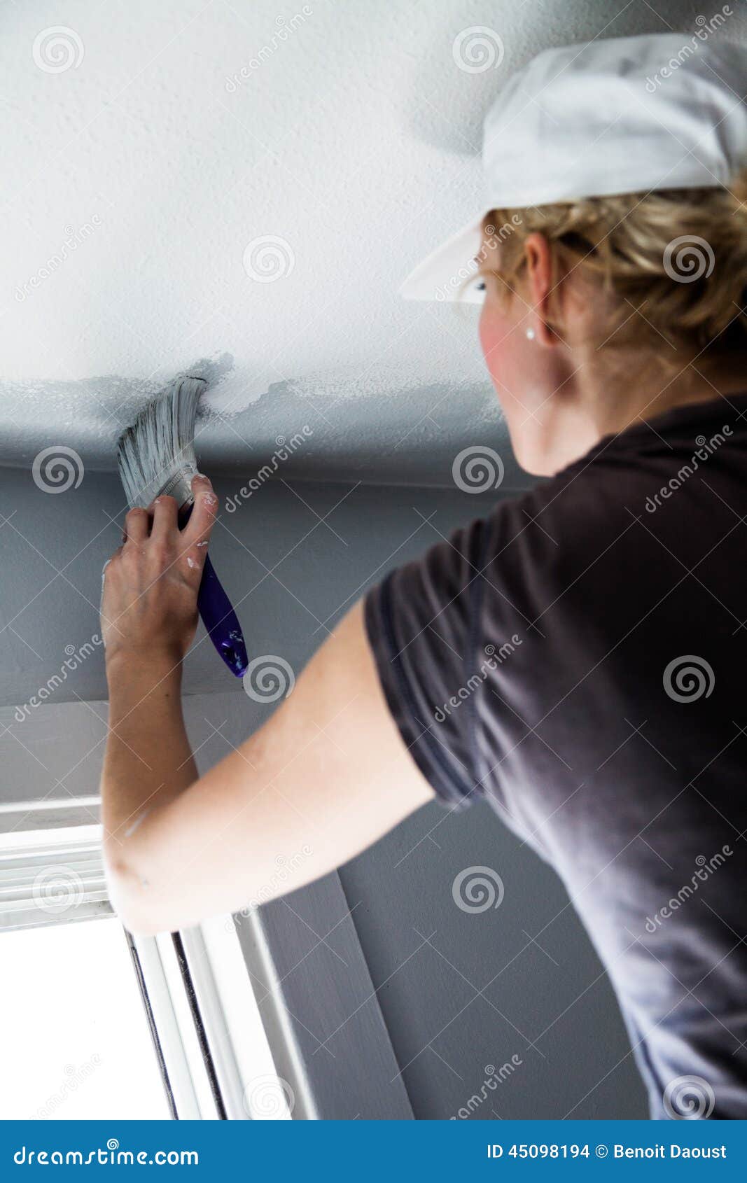 Woman Painting The Edges Of The Ceiling Stock Photo Image Of