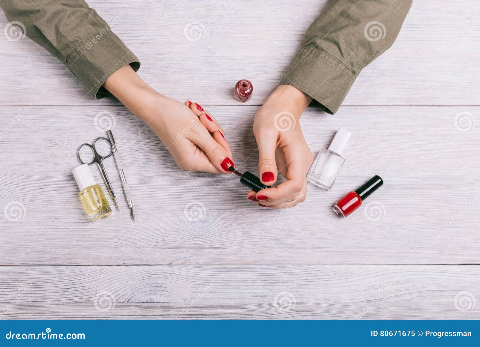 Woman Paints Her Nails with Red Lacquer Stock Image Image of finger