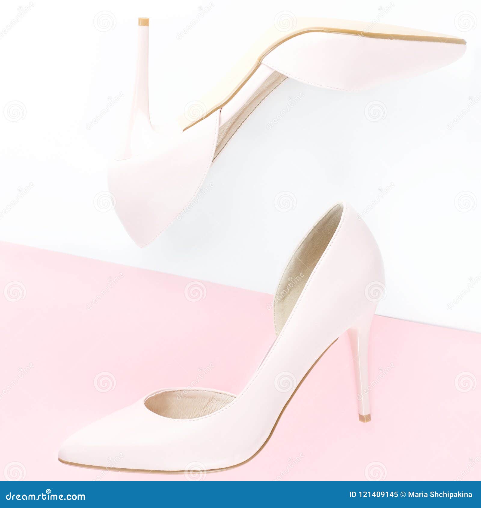 pink and white pumps