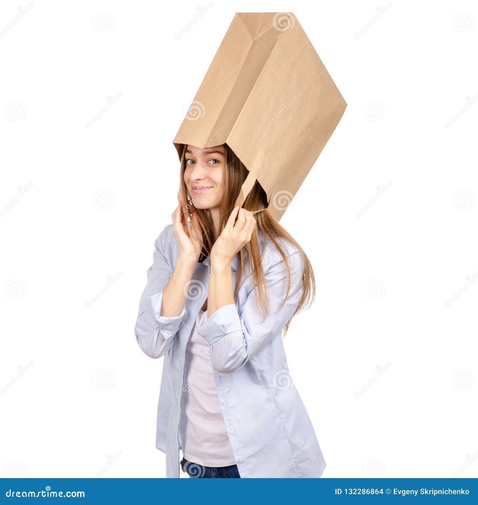 Woman with Paper Bag on the Head Stock Photo Image of chinese, cover