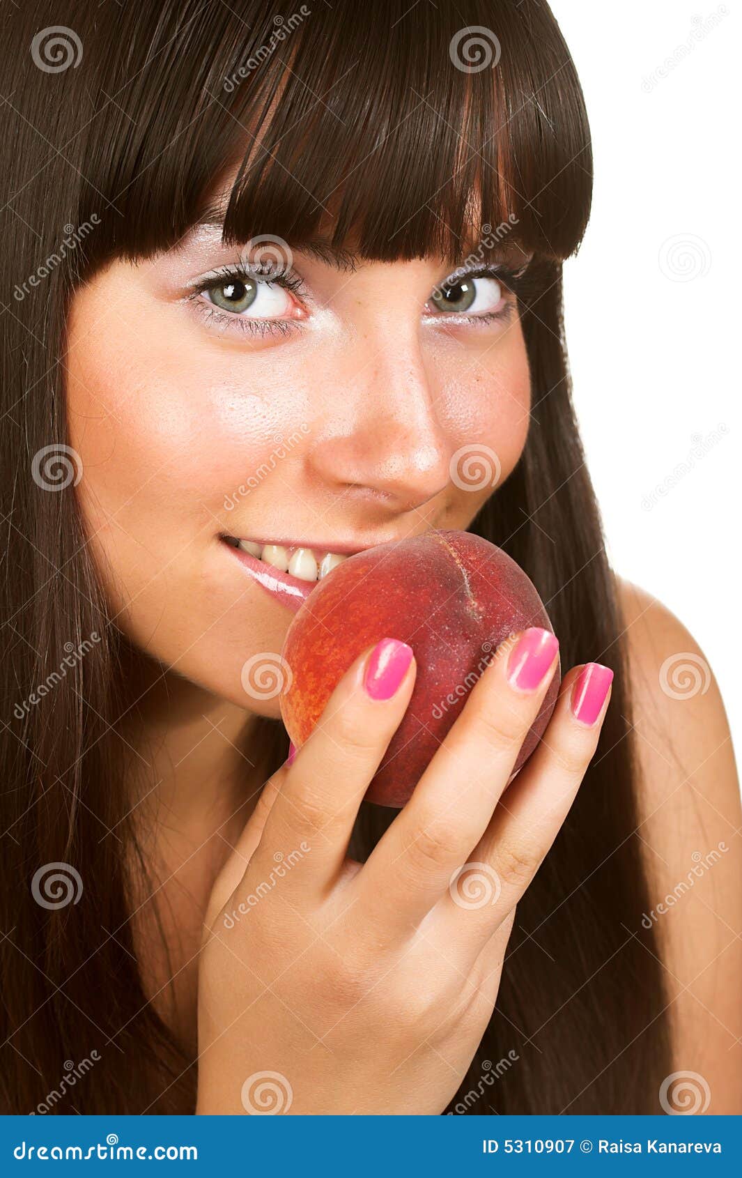 Woman with a peach stock image. Image of isolated, healthy 5310907