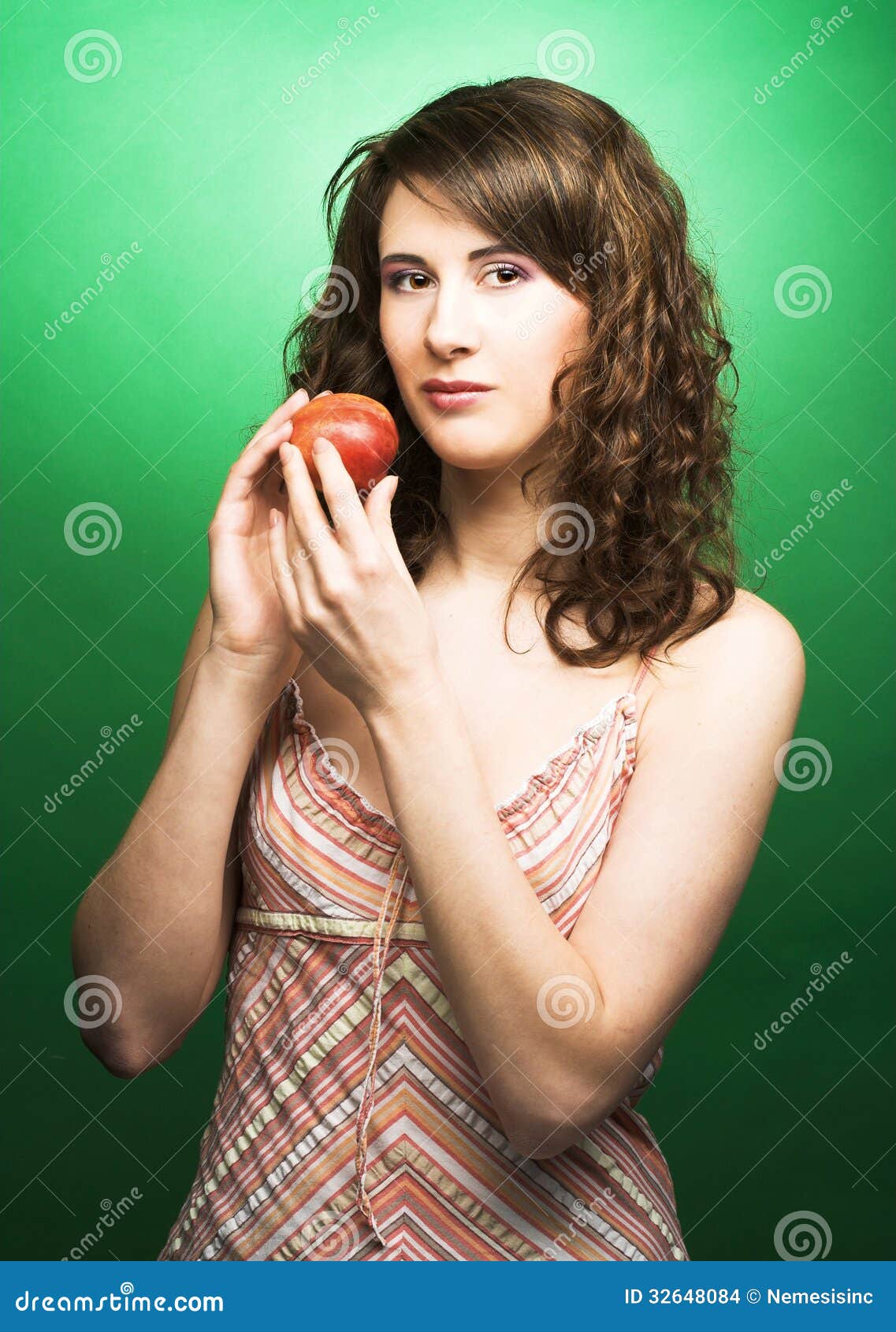 Woman with peaches stock photo. Image of beauty, cheerful 32648084