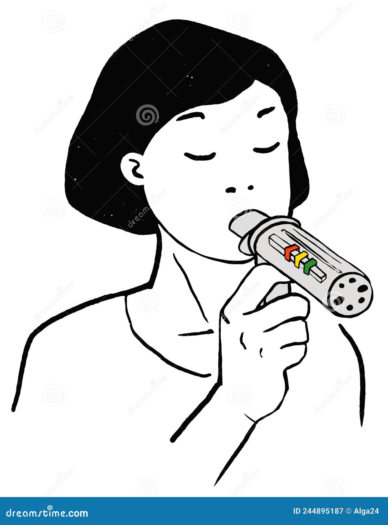 Woman with a Peak Flow Meter Sketch on White Background Doodle Stock