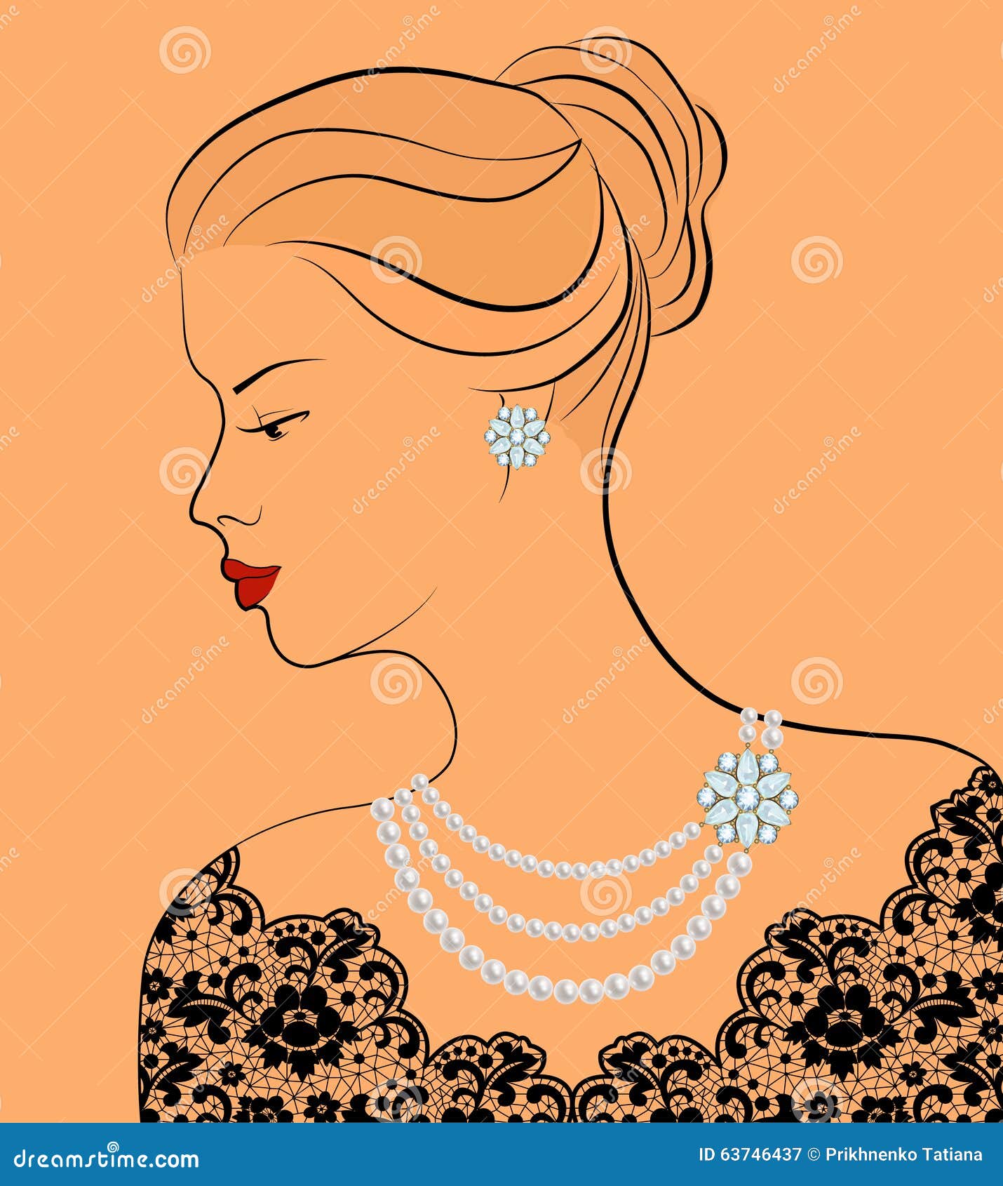 Drawing Of A Woman With Pearls With Ruby Necklace And Earrings Royalty Free  SVG Cliparts Vectors And Stock Illustration Image 49846349