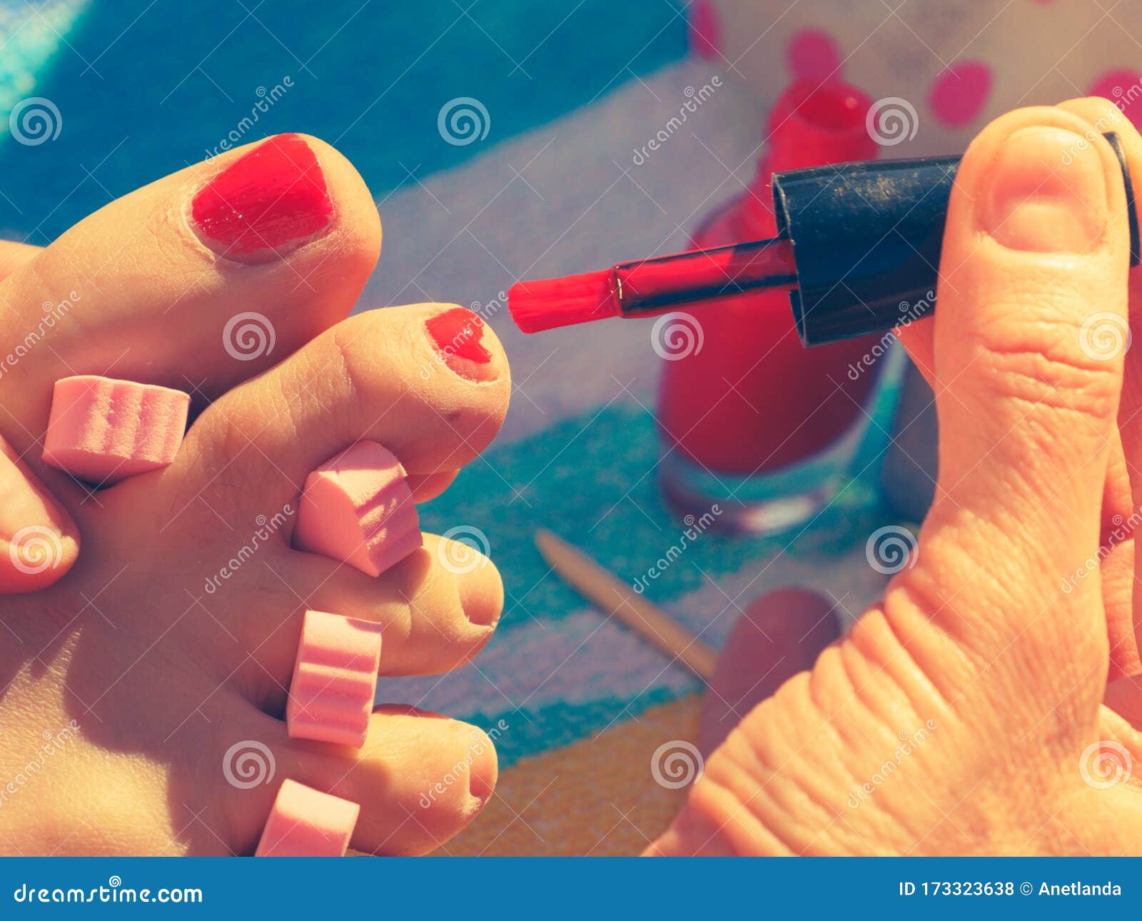 Woman Pedicure with Red Nail Polish Stock Photo - Image of painted ...