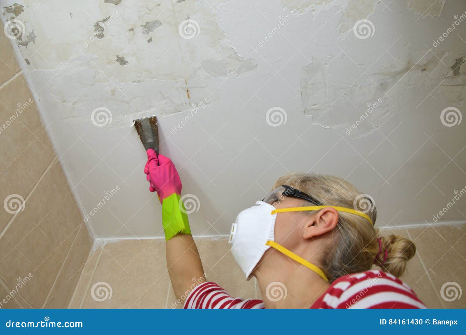 Woman Peeling A Ceiling Stock Photo Image Of Repair 84161430