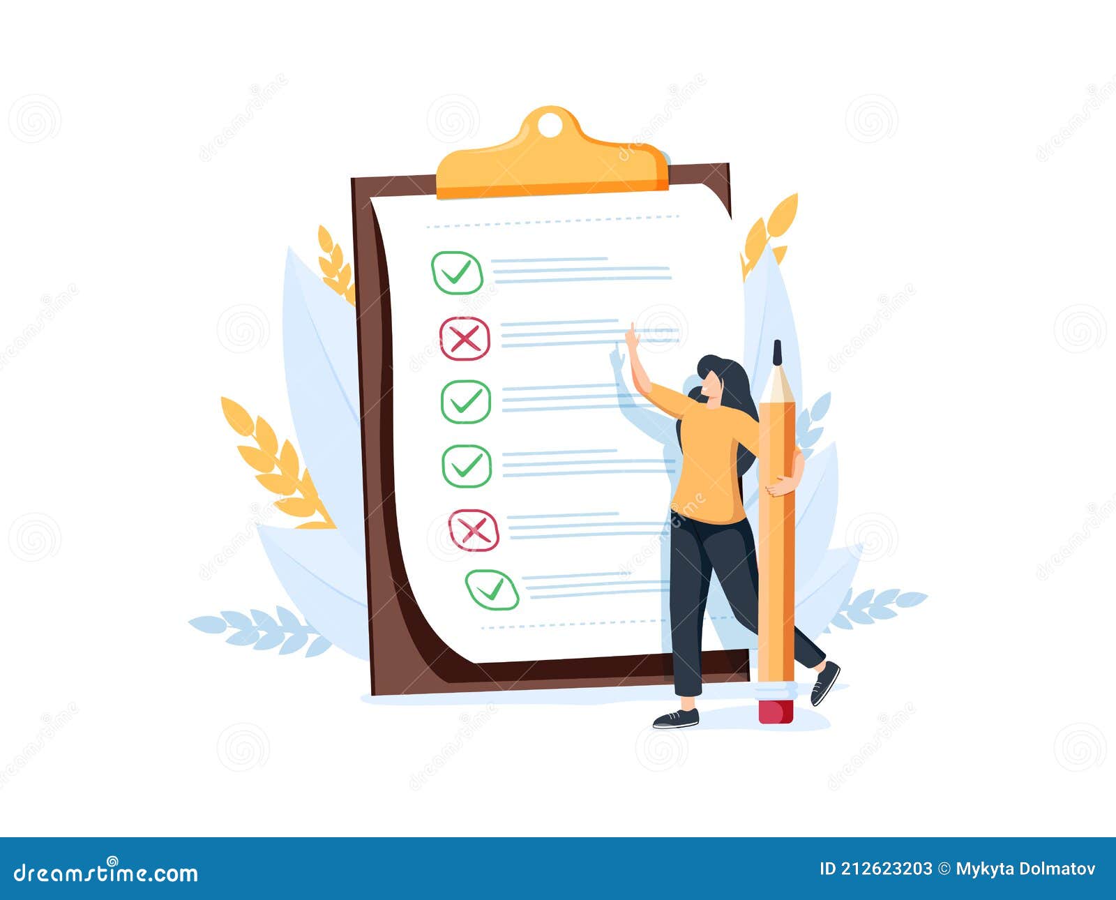 woman with pencil marking completed tasks on to-do list. concept of time management, work planning method, organization